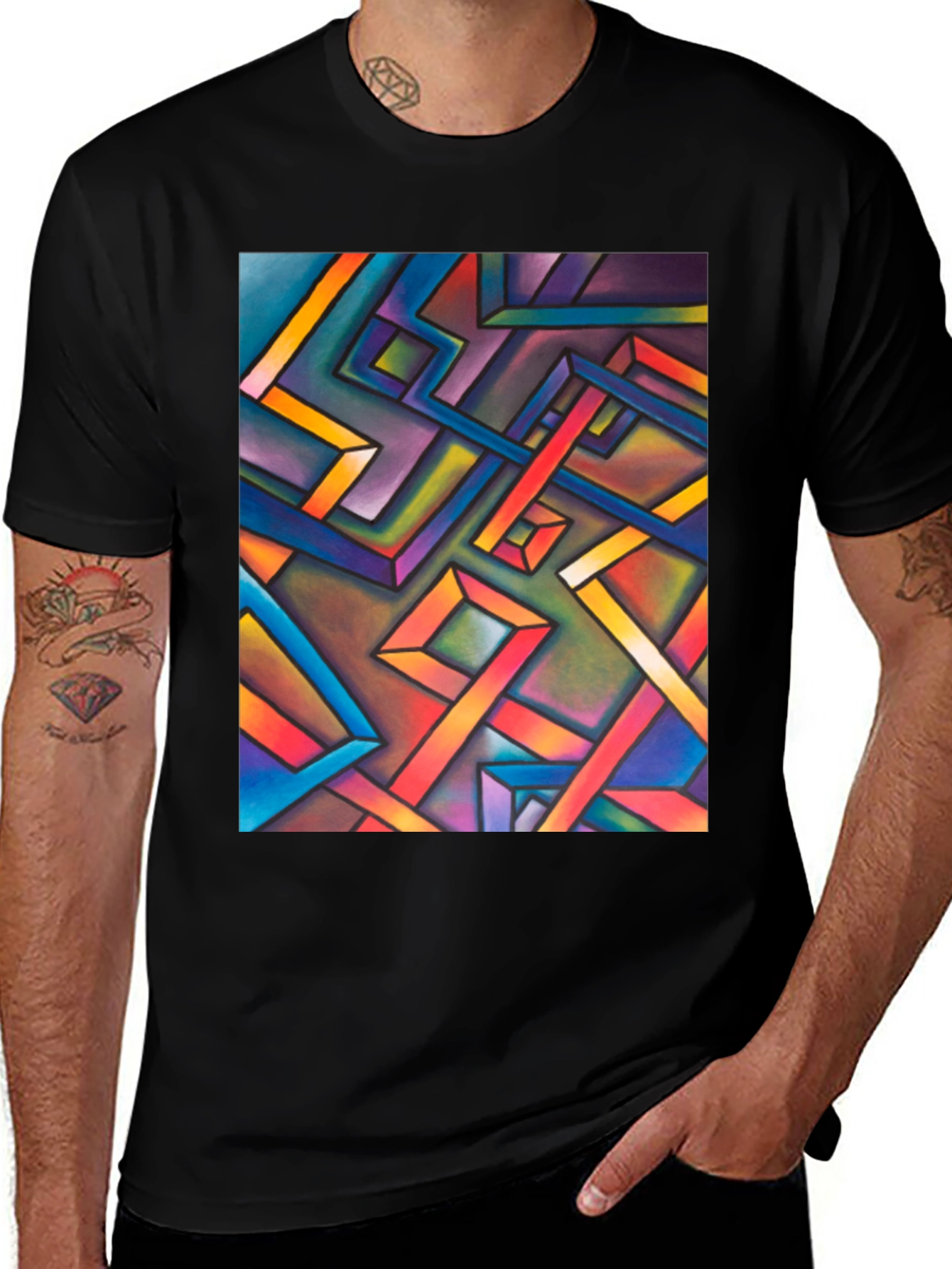 Abstract Geometric Art Mens Black T-Shirt
