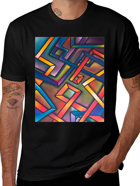 Abstract Geometric Art Mens Black T-Shirt