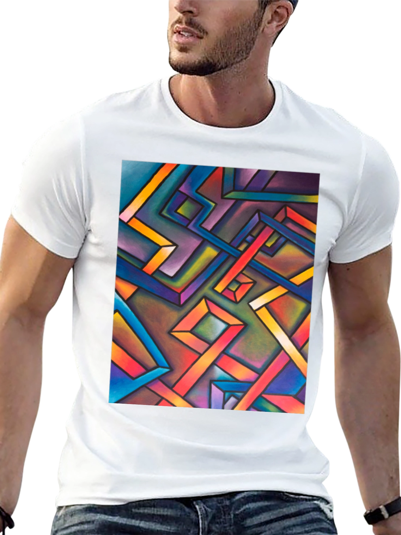 Abstract Geometric Art Mens Black T-Shirt
