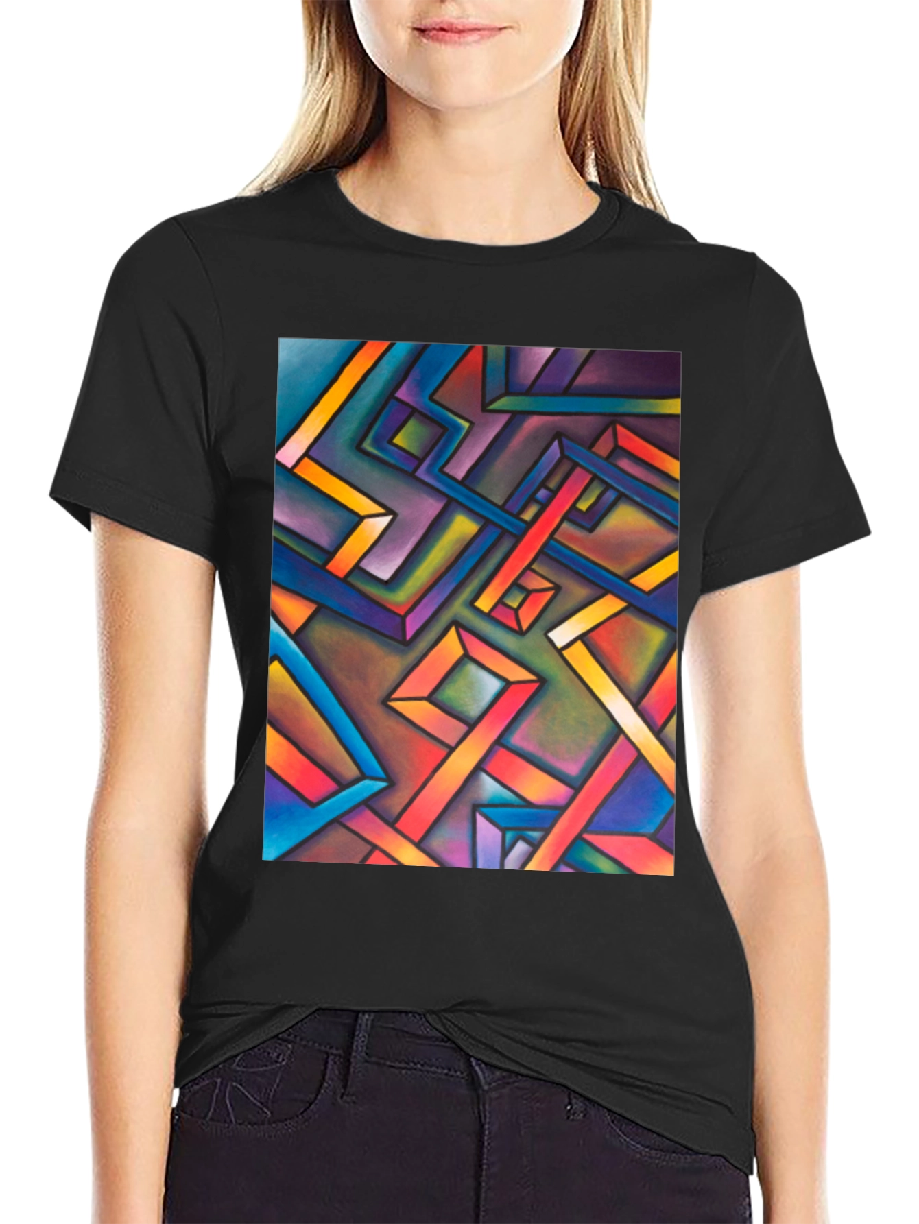 Abstract Geometric Art Mens Black T-Shirt