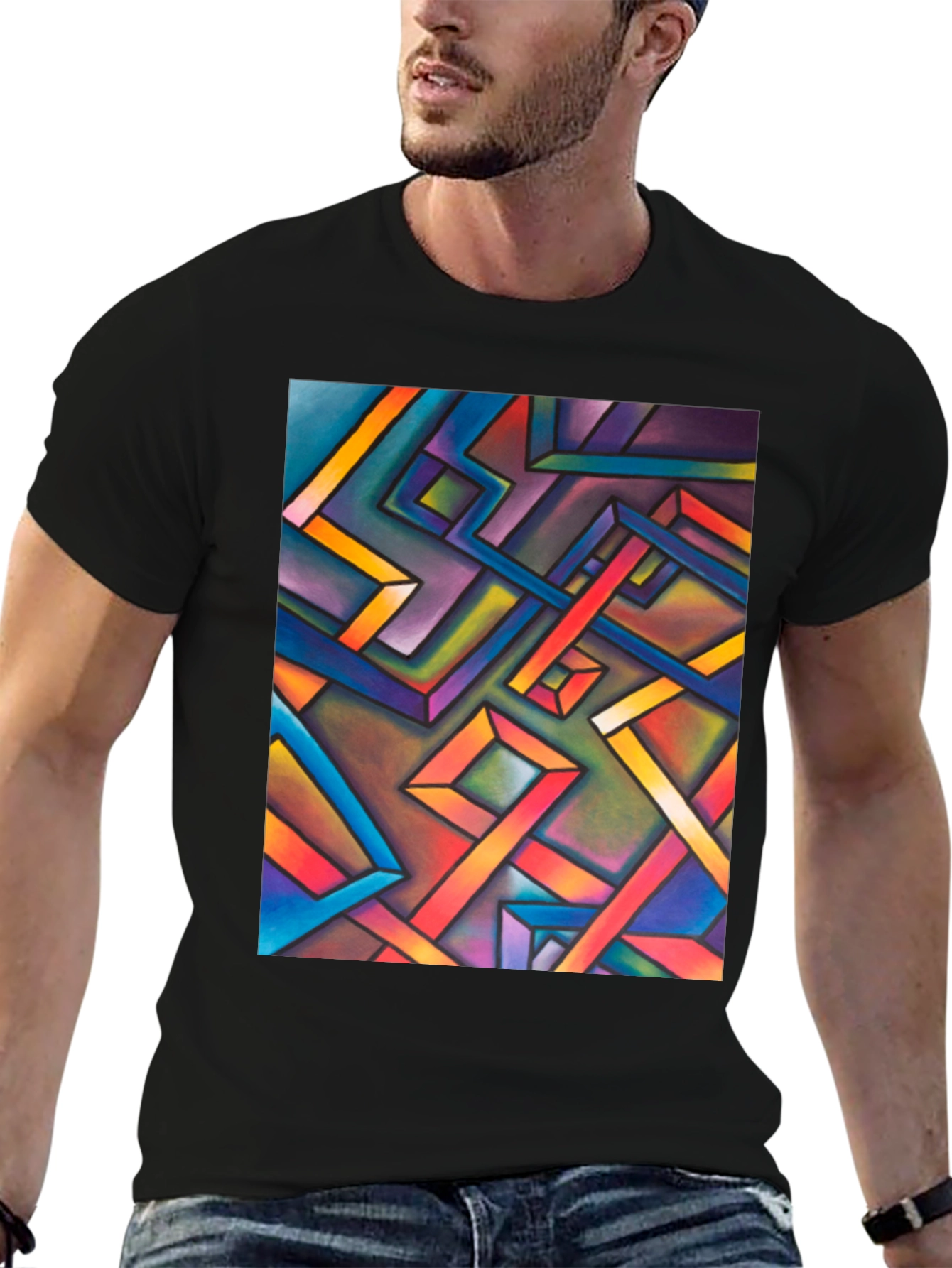 Abstract Geometric Art Mens Black T-Shirt