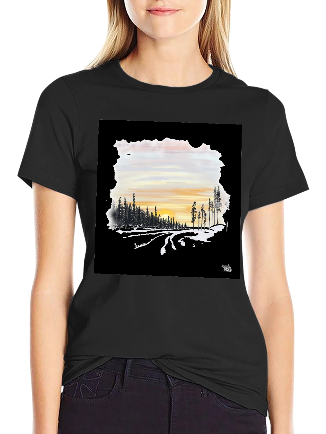 Sunset Road Black Graphic Tee