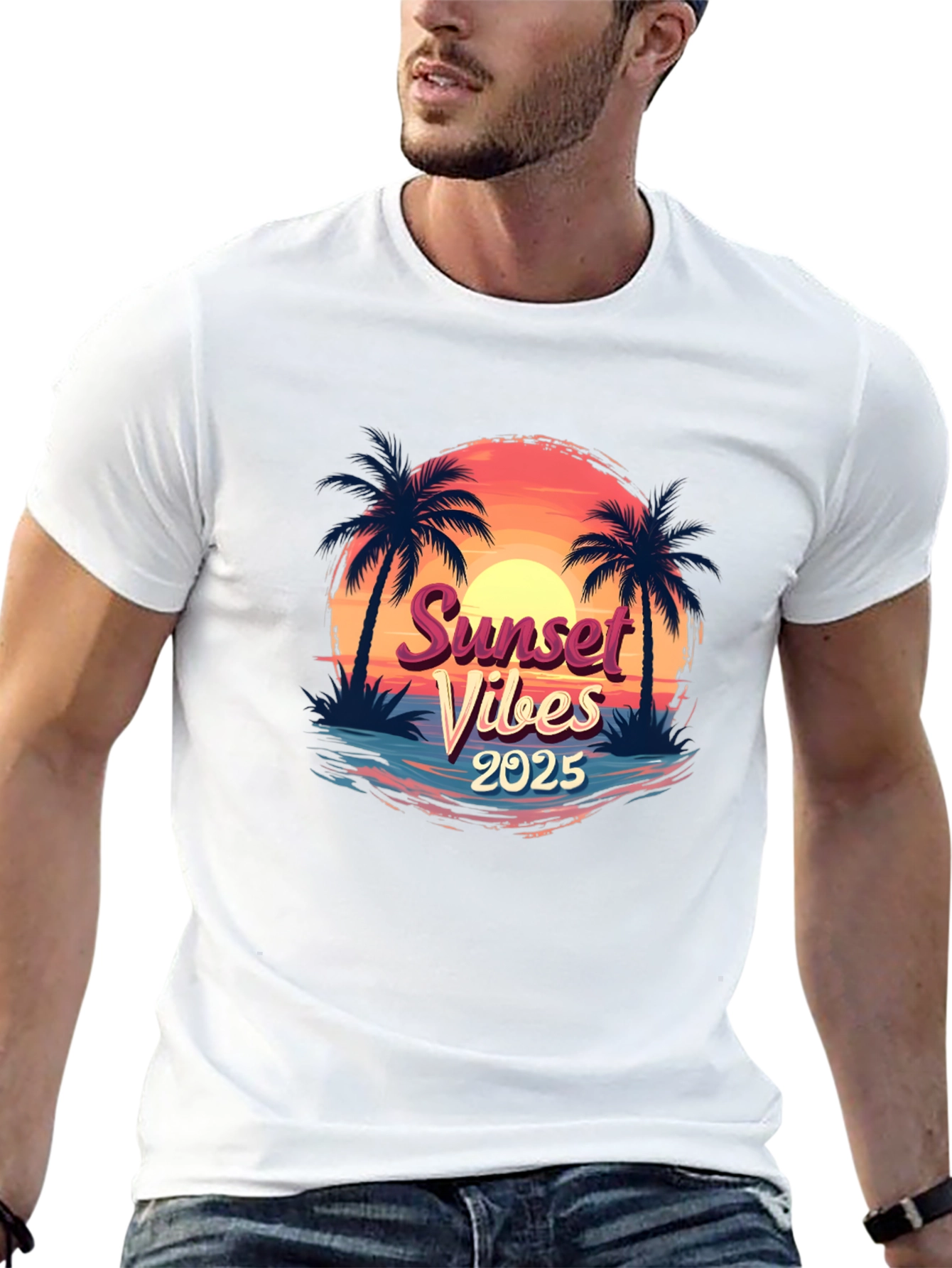 Sunset Vibes 2025 T-Shirt - Palm Tree Graphic Tee