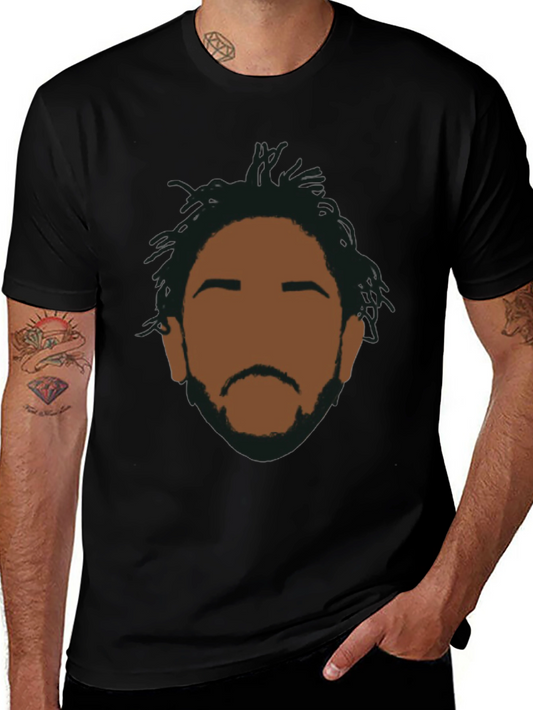 Abstract Face Graphic T-Shirt - Casual Black Tee