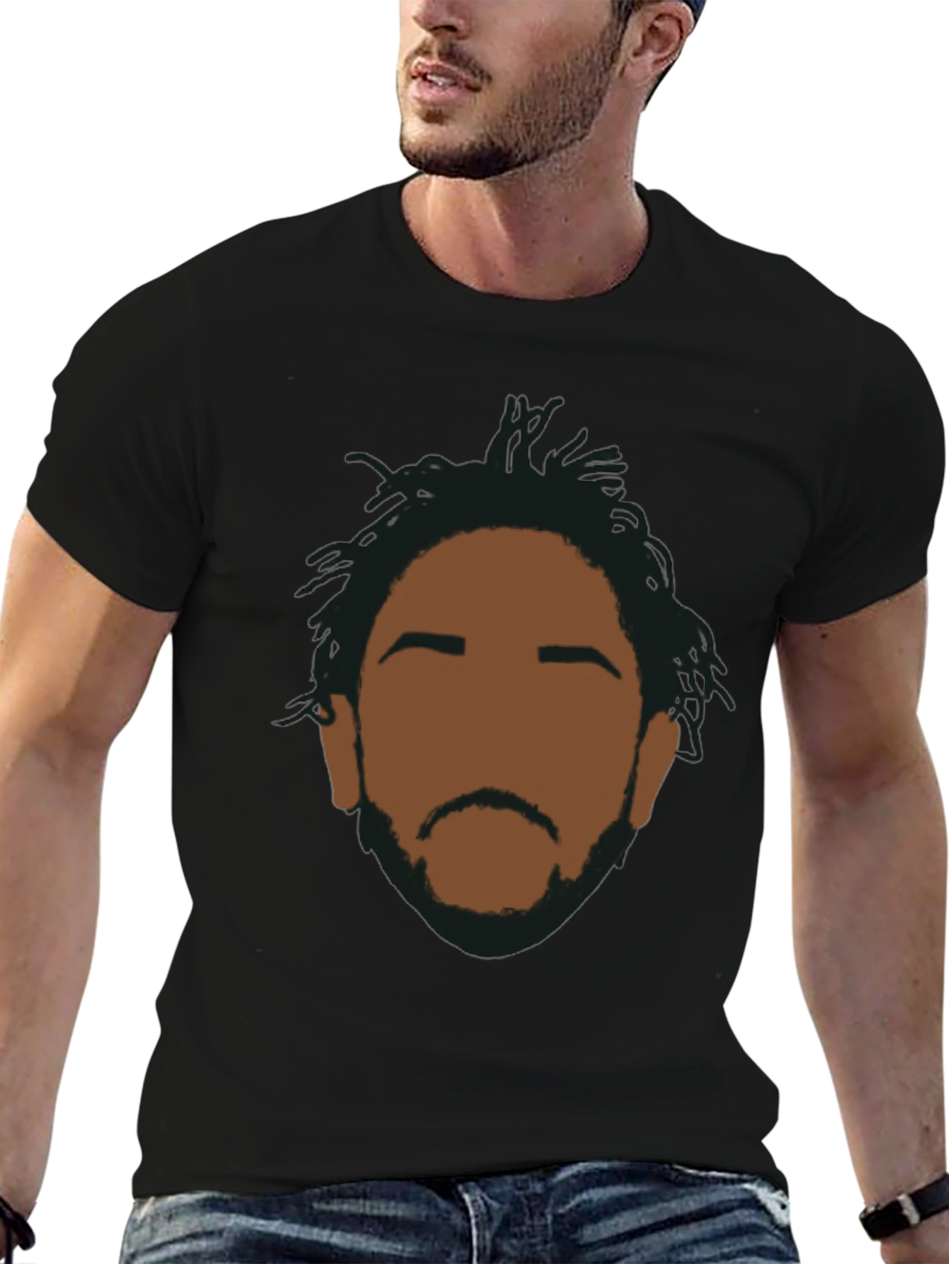 Abstract Face Graphic T-Shirt - Casual Black Tee