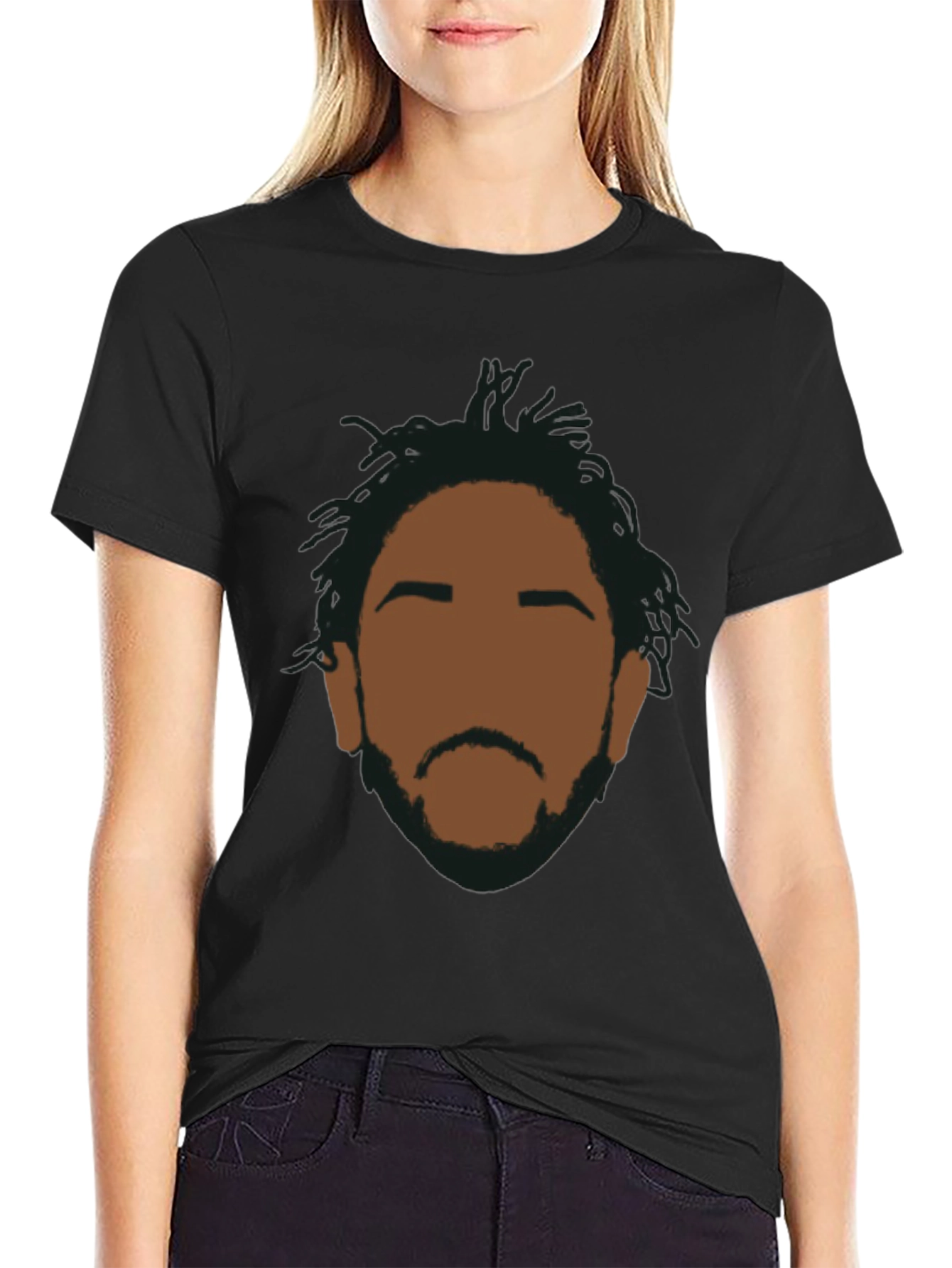 Abstract Face Graphic T-Shirt - Casual Black Tee