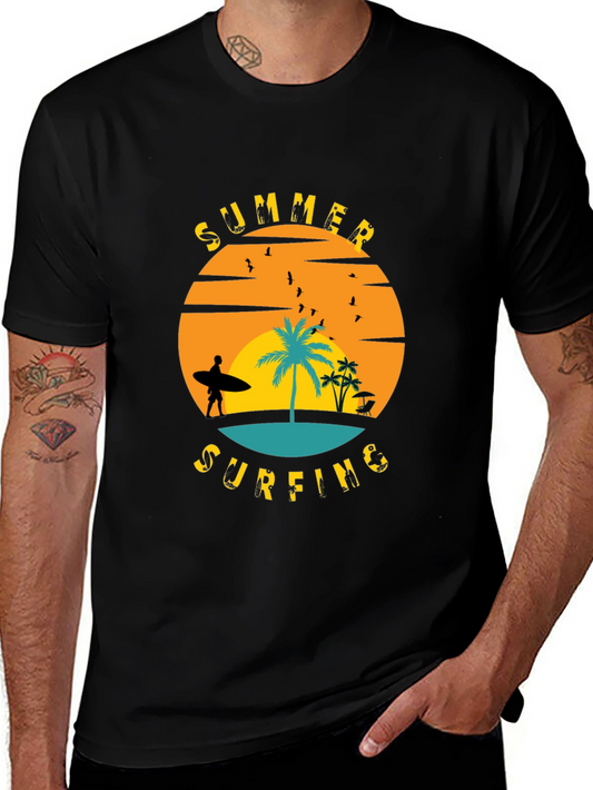 Summer Surfing Graphic T-Shirt - Black