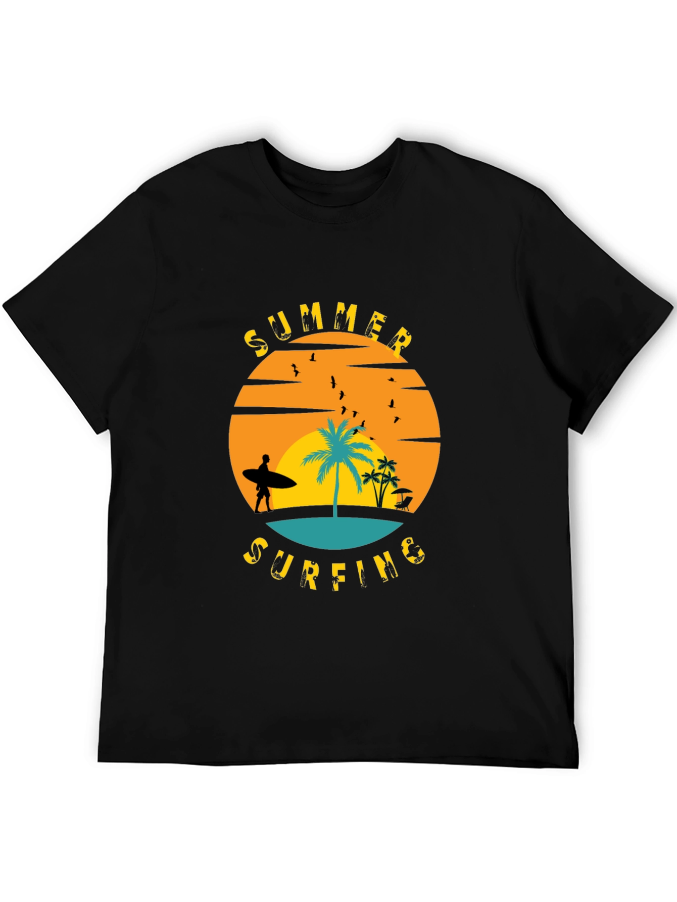 Summer Surfing Graphic T-Shirt - Black
