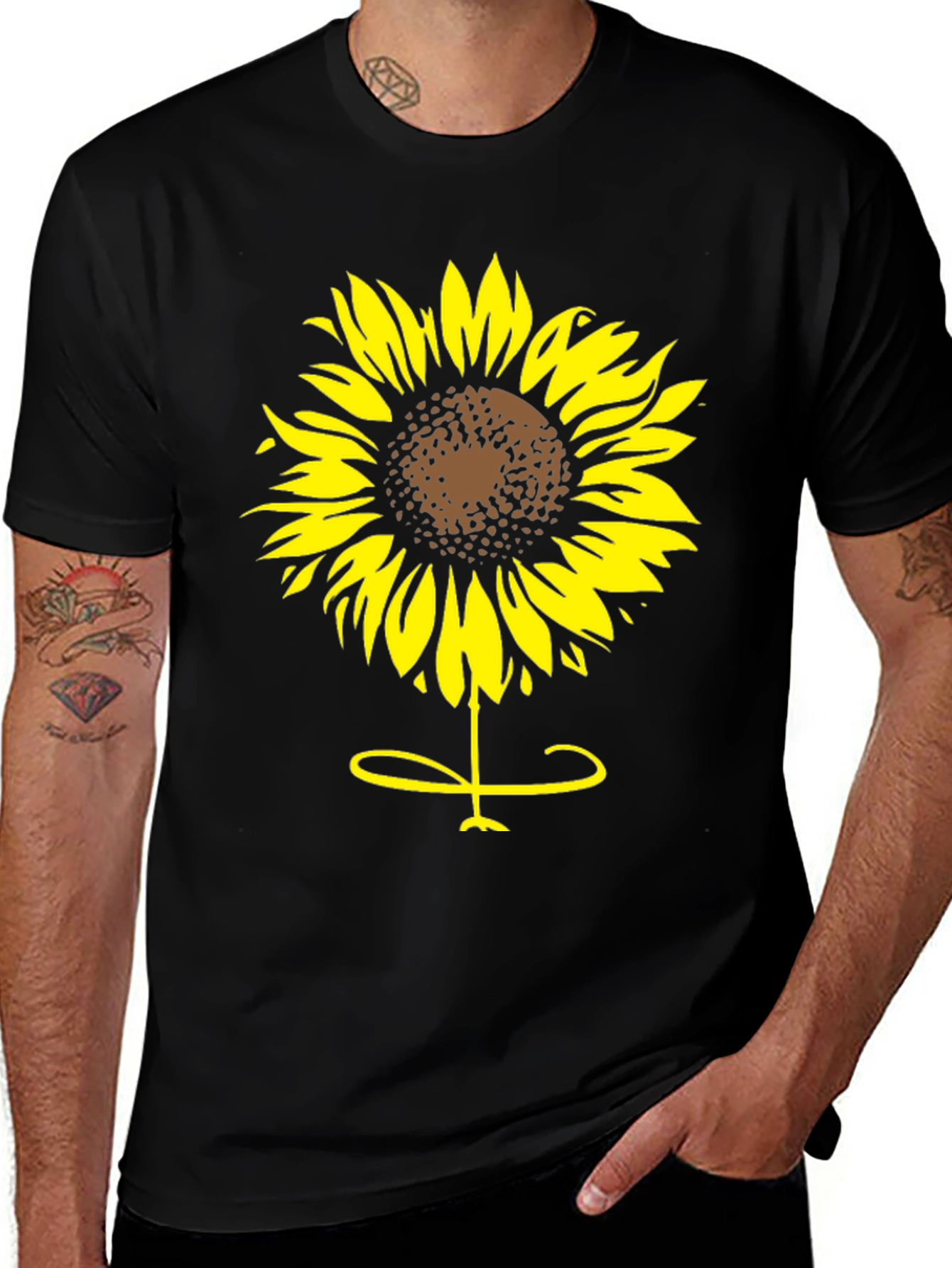 Sunflower Graphic Tee - Black Cotton T-Shirt
