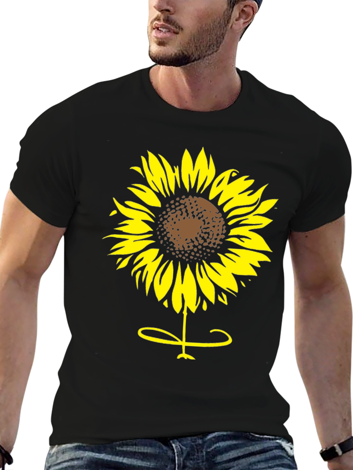 Sunflower Graphic Tee - Black Cotton T-Shirt