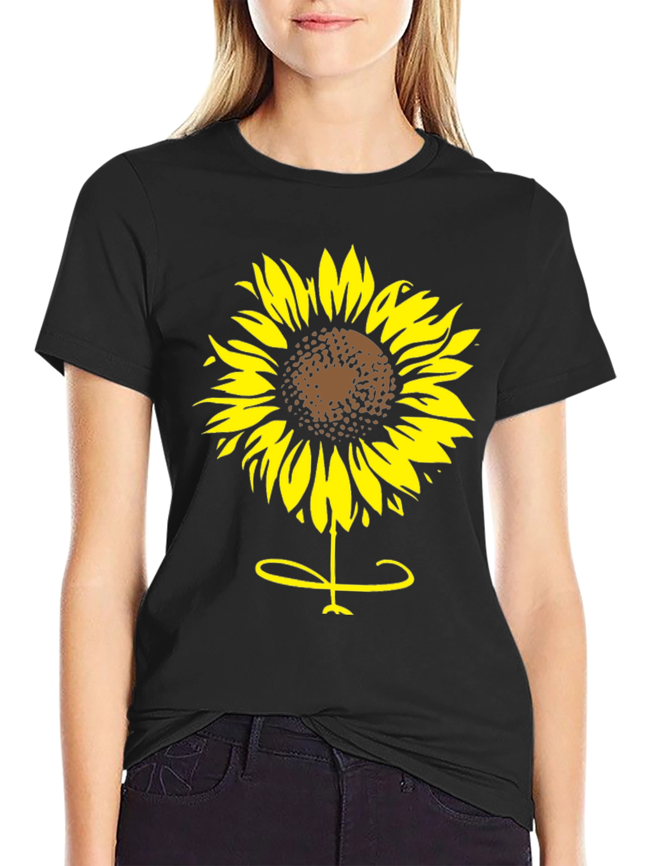Sunflower Graphic Tee - Black Cotton T-Shirt