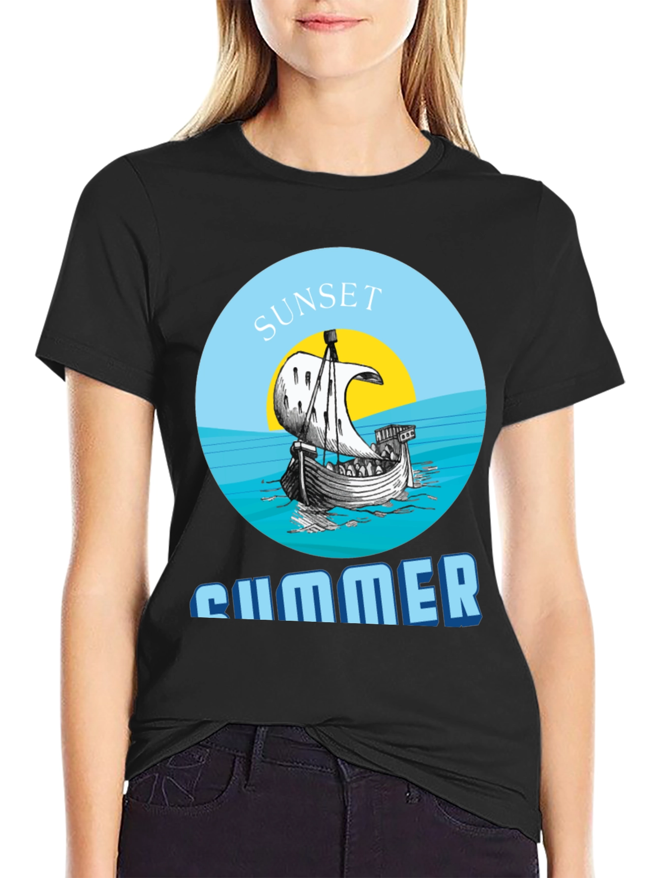 Sunset Summer Graphic Tee - Stylish Black T-Shirt