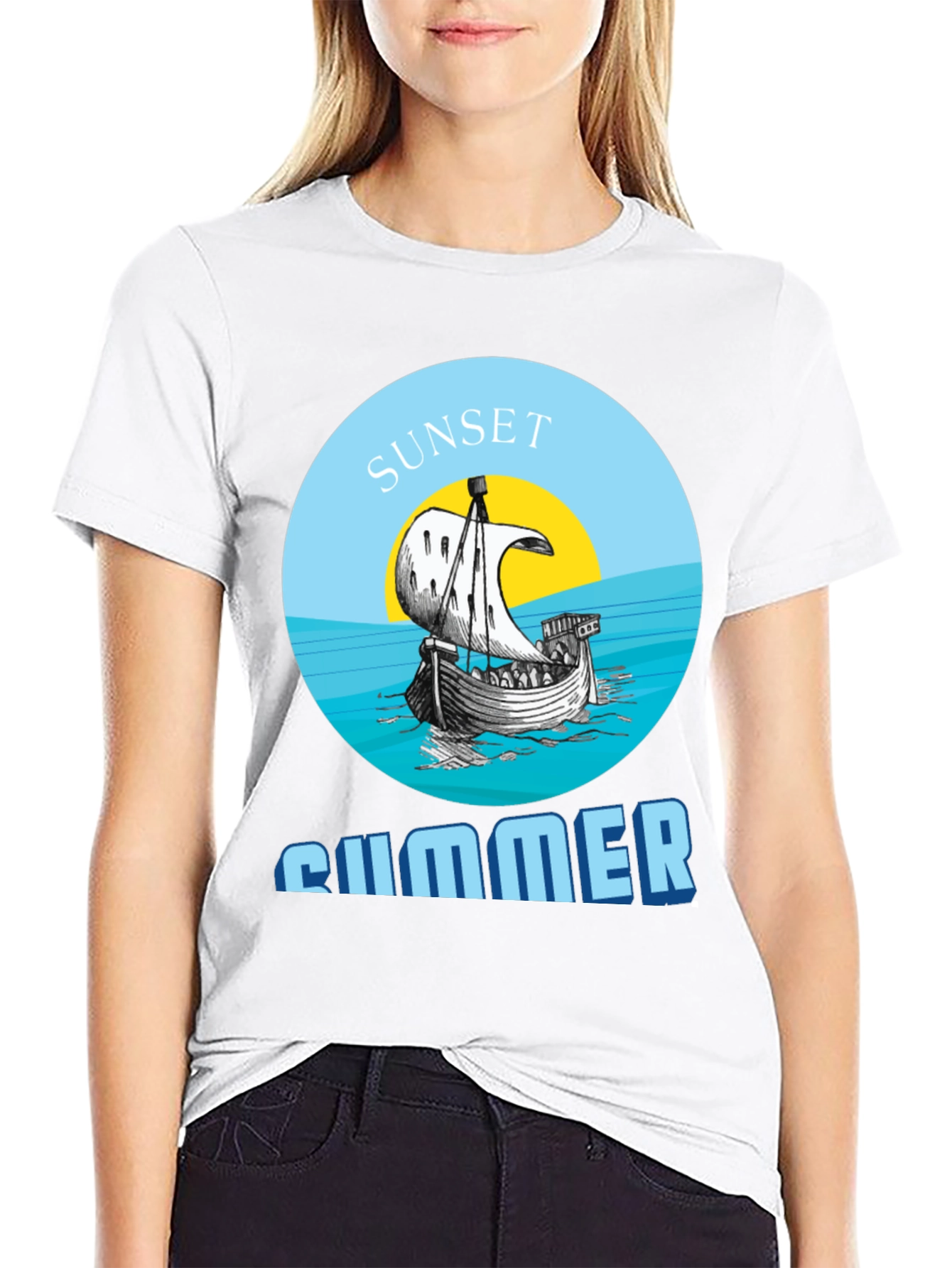 Sunset Summer Graphic Tee - Stylish Black T-Shirt