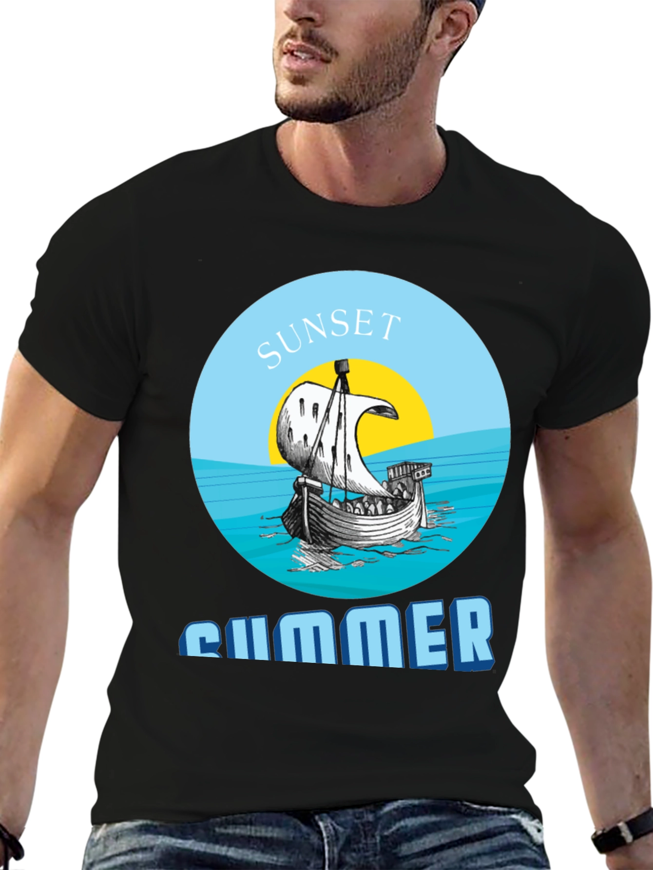 Sunset Summer Graphic Tee - Stylish Black T-Shirt