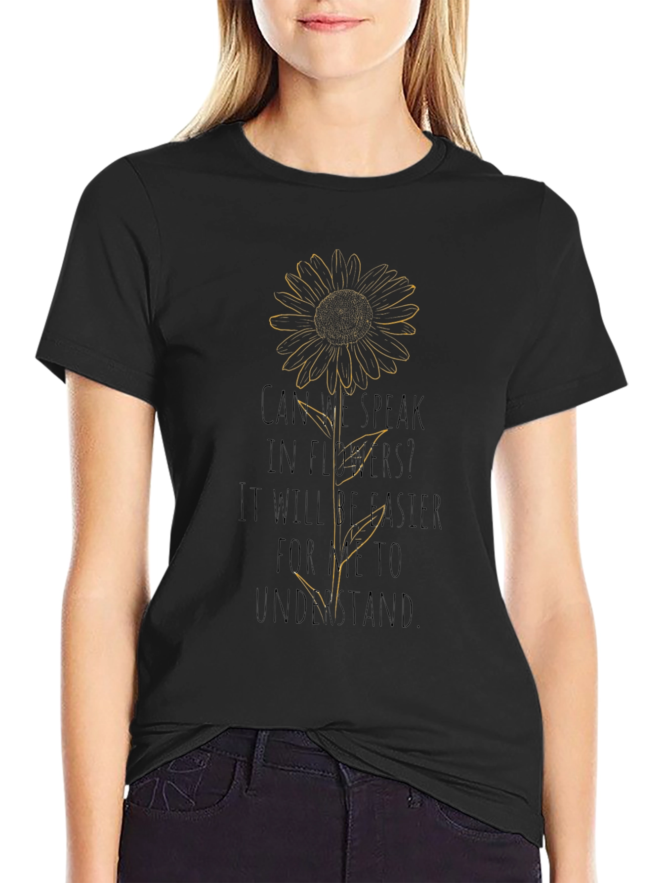 Sunflower Graphic Print Black T-Shirt