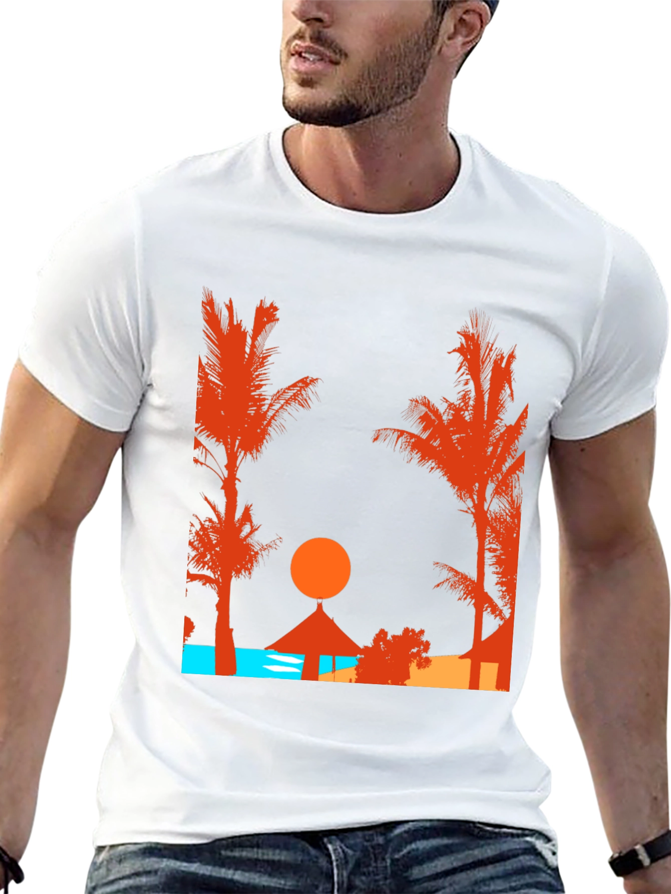 Sunset Beach Graphic T-Shirt - Tropical Getaway Design