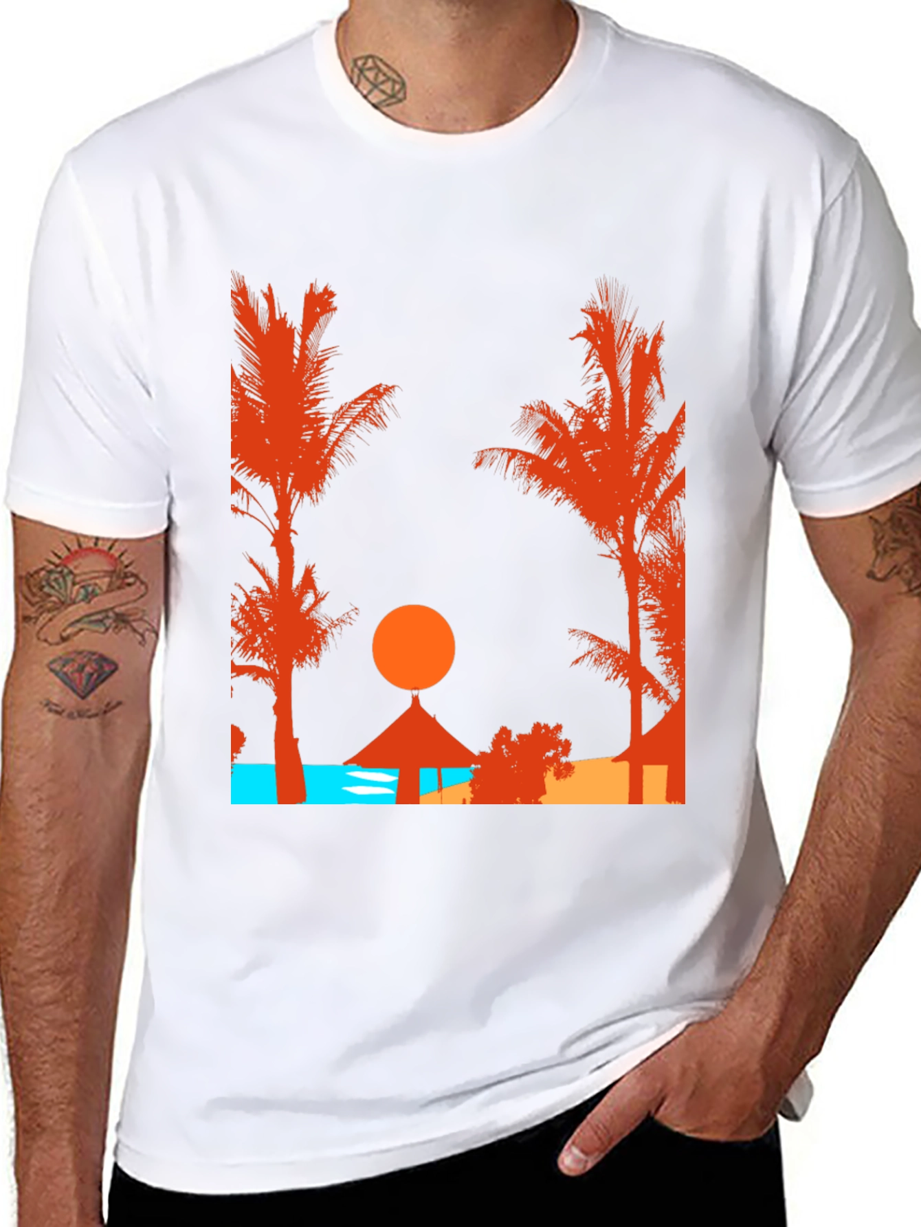 Sunset Beach Graphic T-Shirt - Tropical Getaway Design