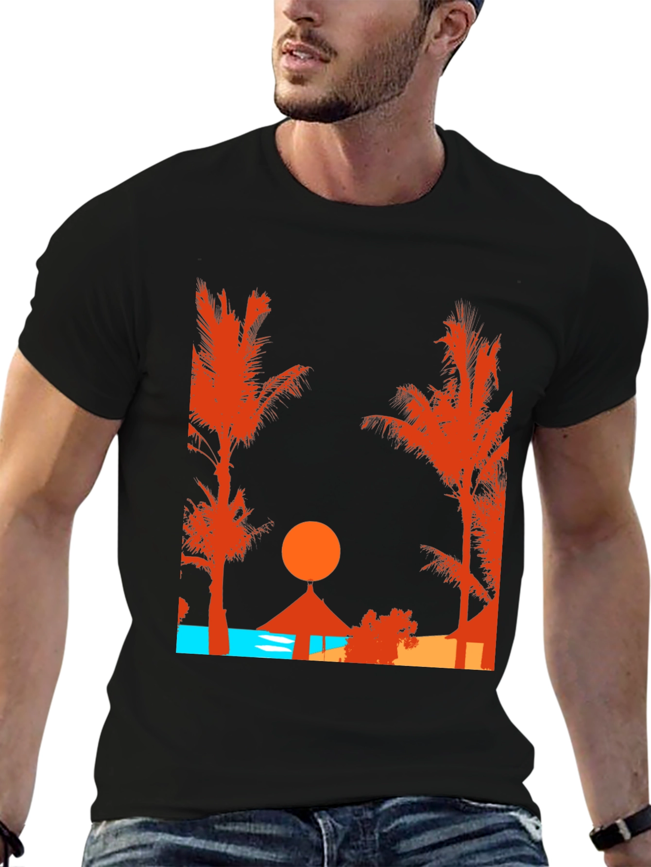 Sunset Beach Graphic T-Shirt - Tropical Getaway Design