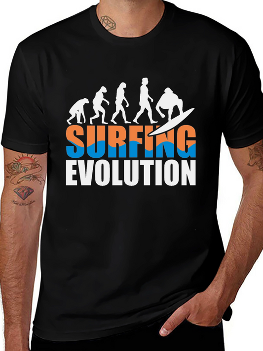 Surfing Evolution Graphic Tee - Cool Black T-Shirt