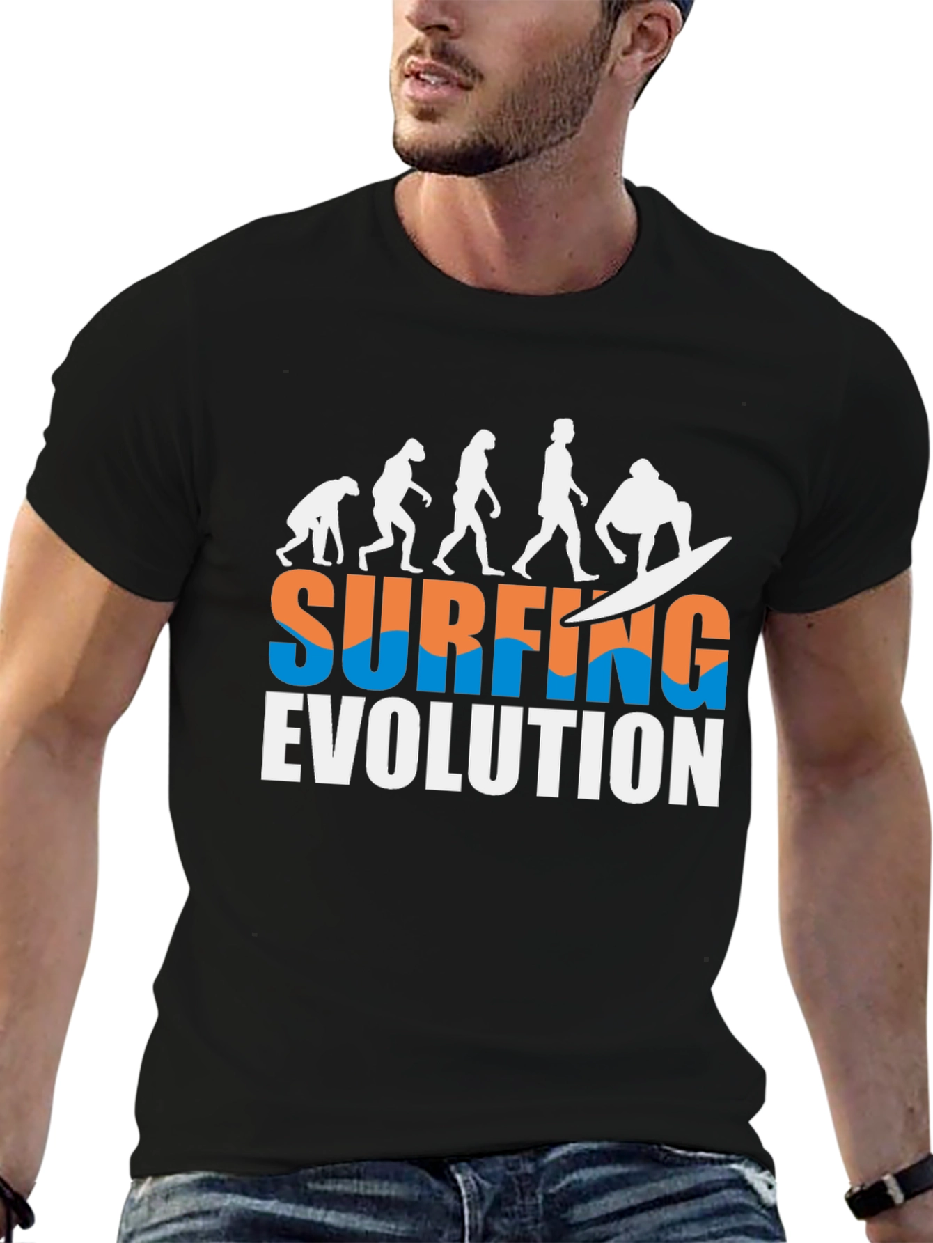 Surfing Evolution Graphic Tee - Cool Black T-Shirt