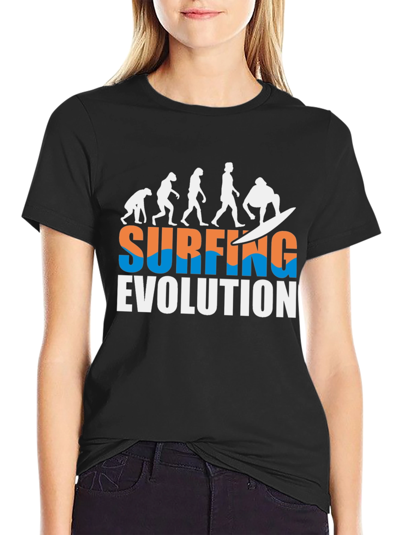 Surfing Evolution Graphic Tee - Cool Black T-Shirt