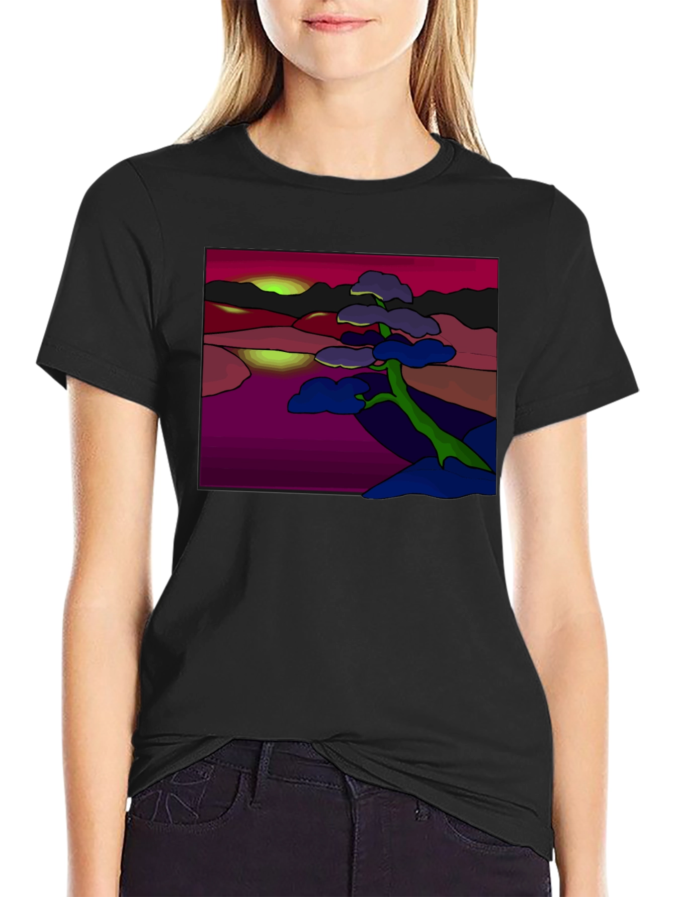 Abstract Landscape Tee: Artistic Graphic Print T-Shirt