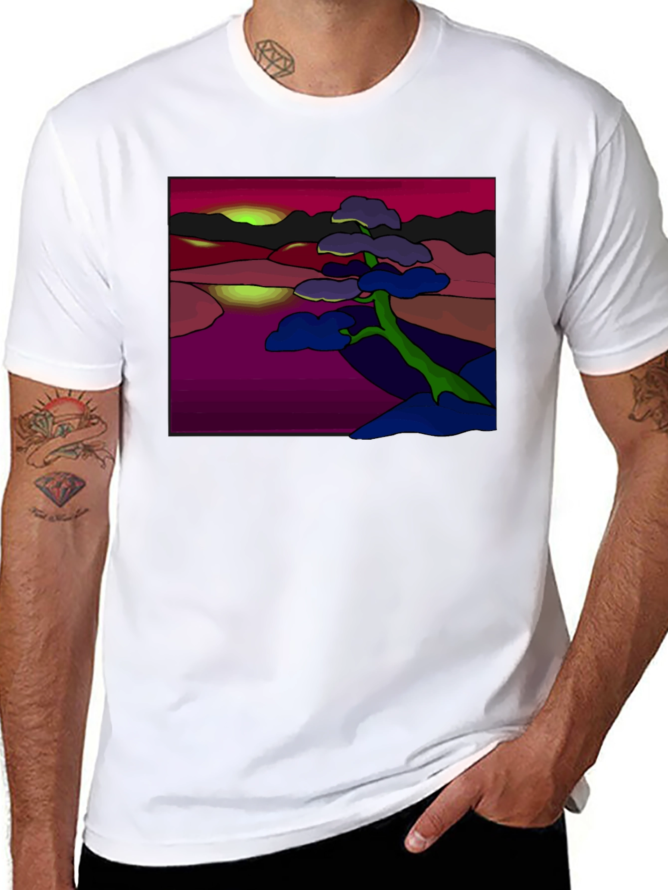 Abstract Landscape Tee: Artistic Graphic Print T-Shirt