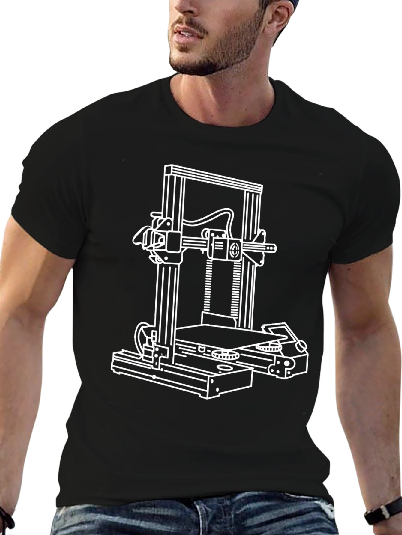 3D Printer Graphic Tee - Black Cotton Blend