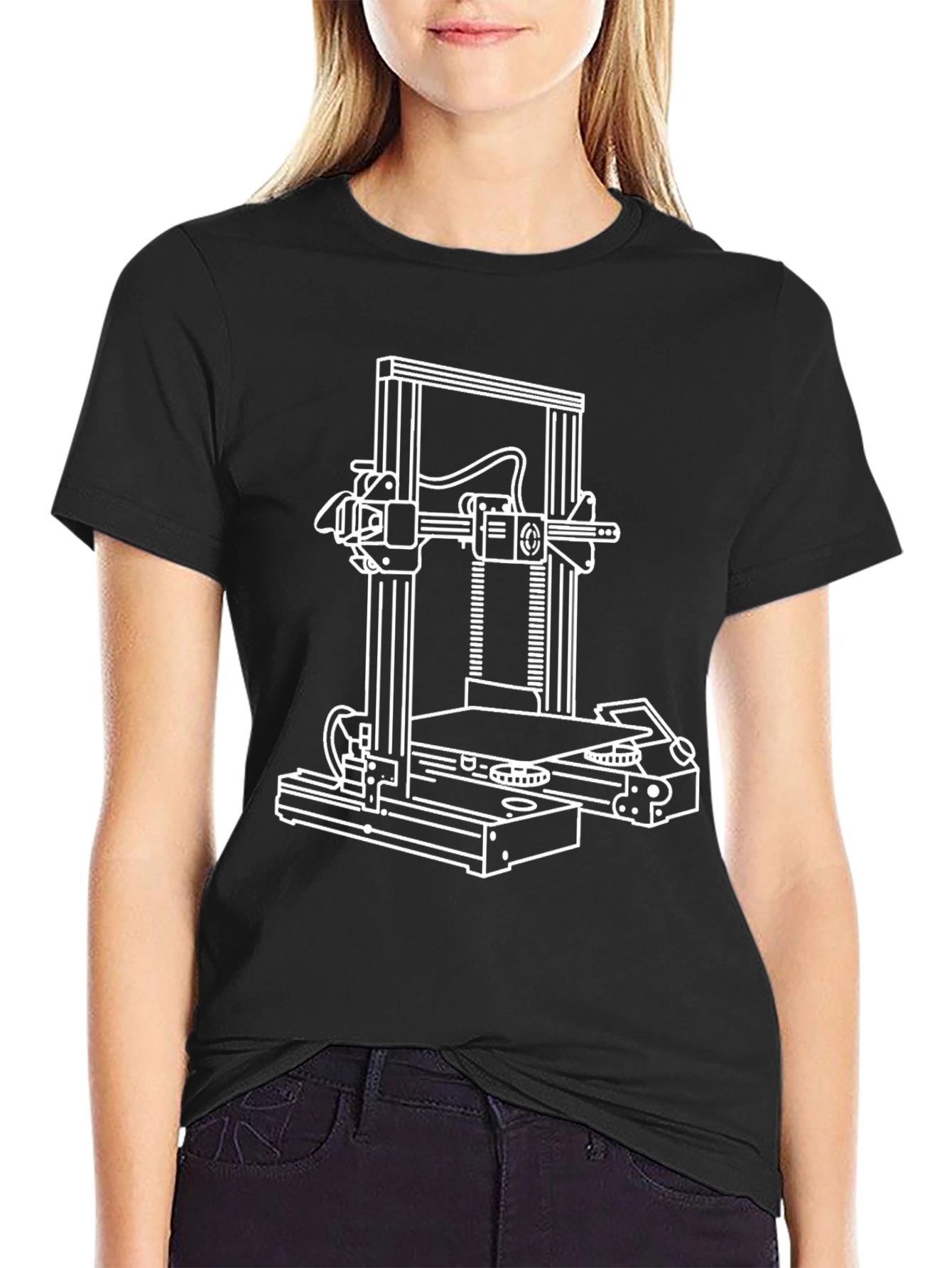 3D Printer Graphic Tee - Black Cotton Blend