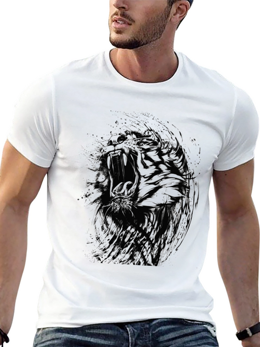 Abstract Tiger Graphic Print Crew Neck T-Shirt