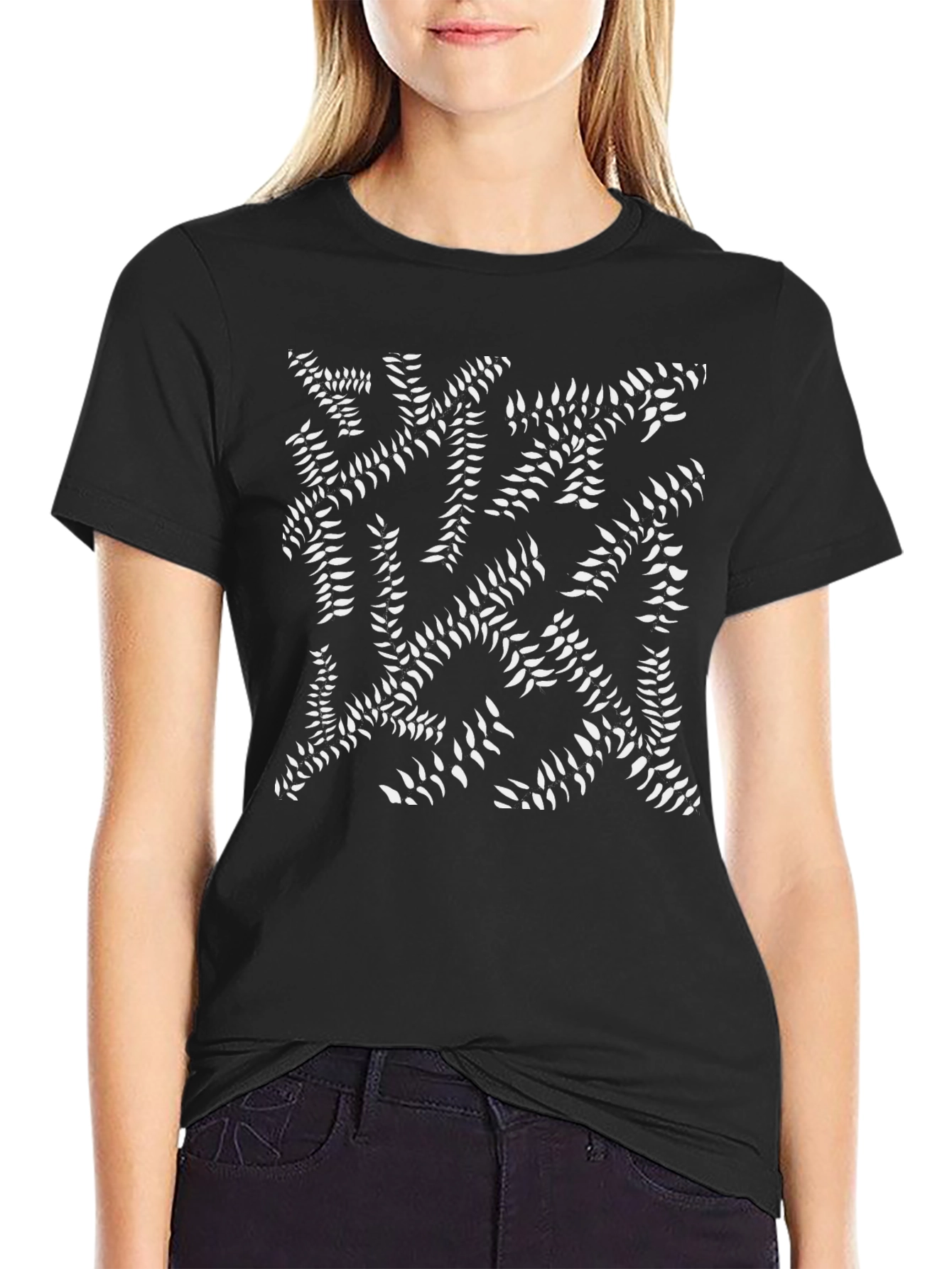 Abstract Fern Print Black T-Shirt
