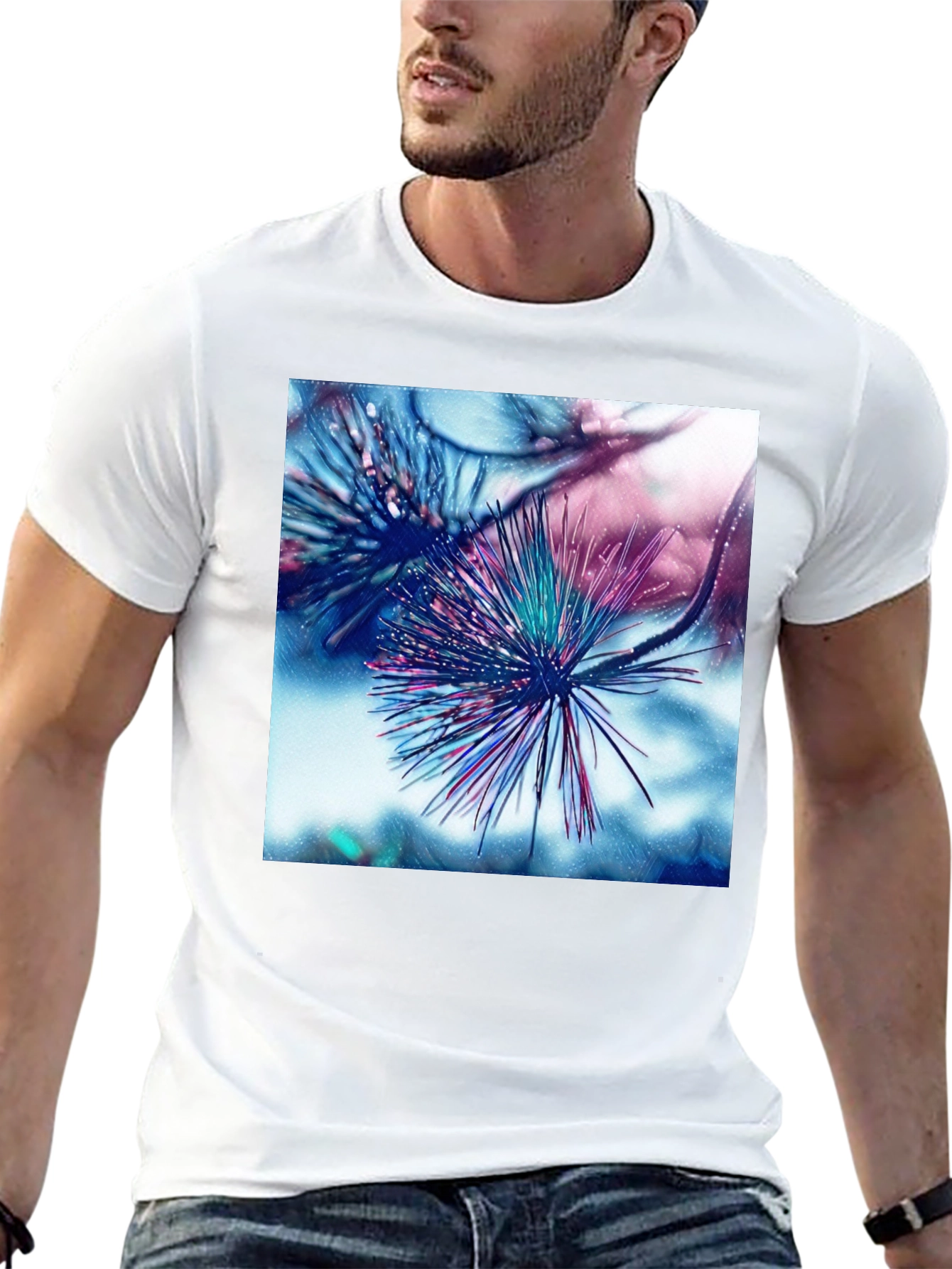 Abstract Pine Needle Graphic Tee - Black