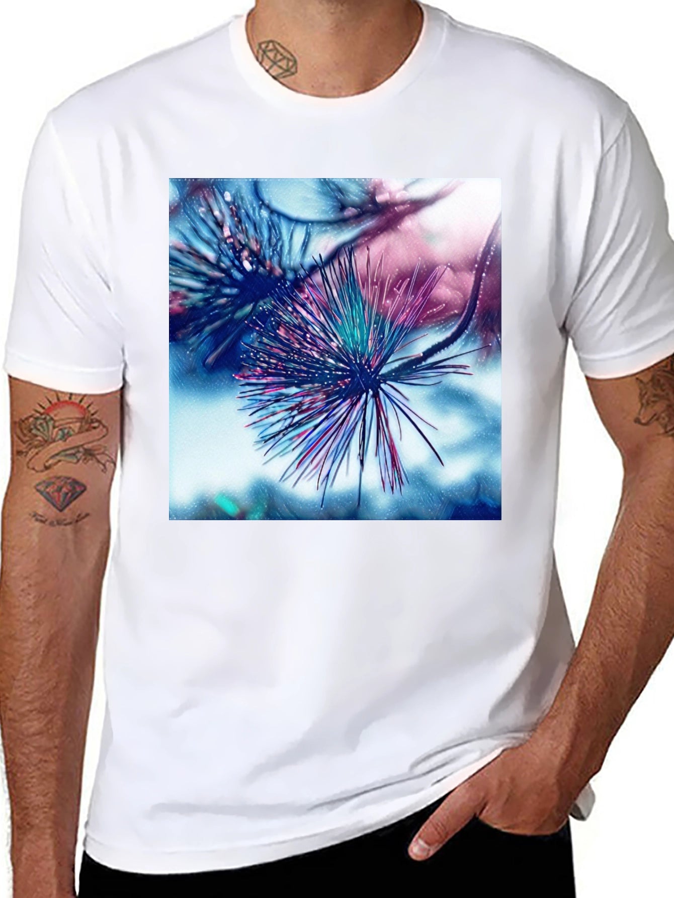 Abstract Pine Needle Graphic Tee - Black