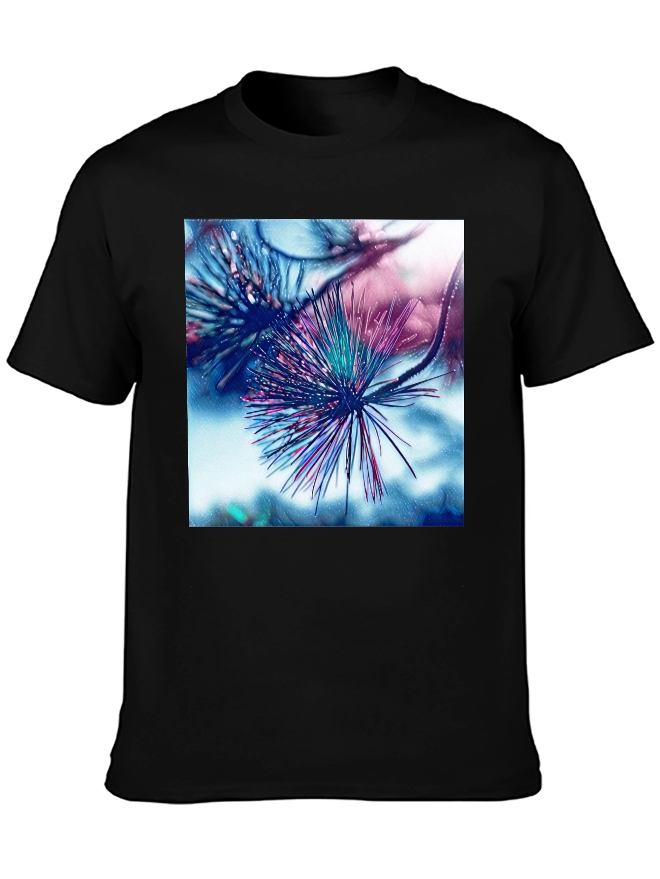 Abstract Pine Needle Graphic Tee - Black