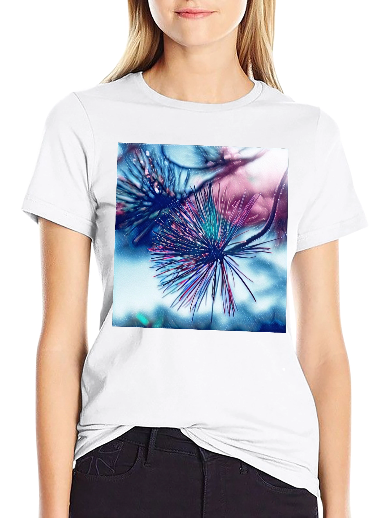 Abstract Pine Needle Graphic Tee - Black