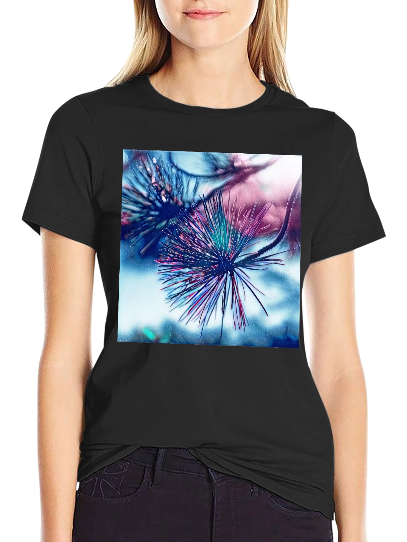 Abstract Pine Needle Graphic Tee - Black