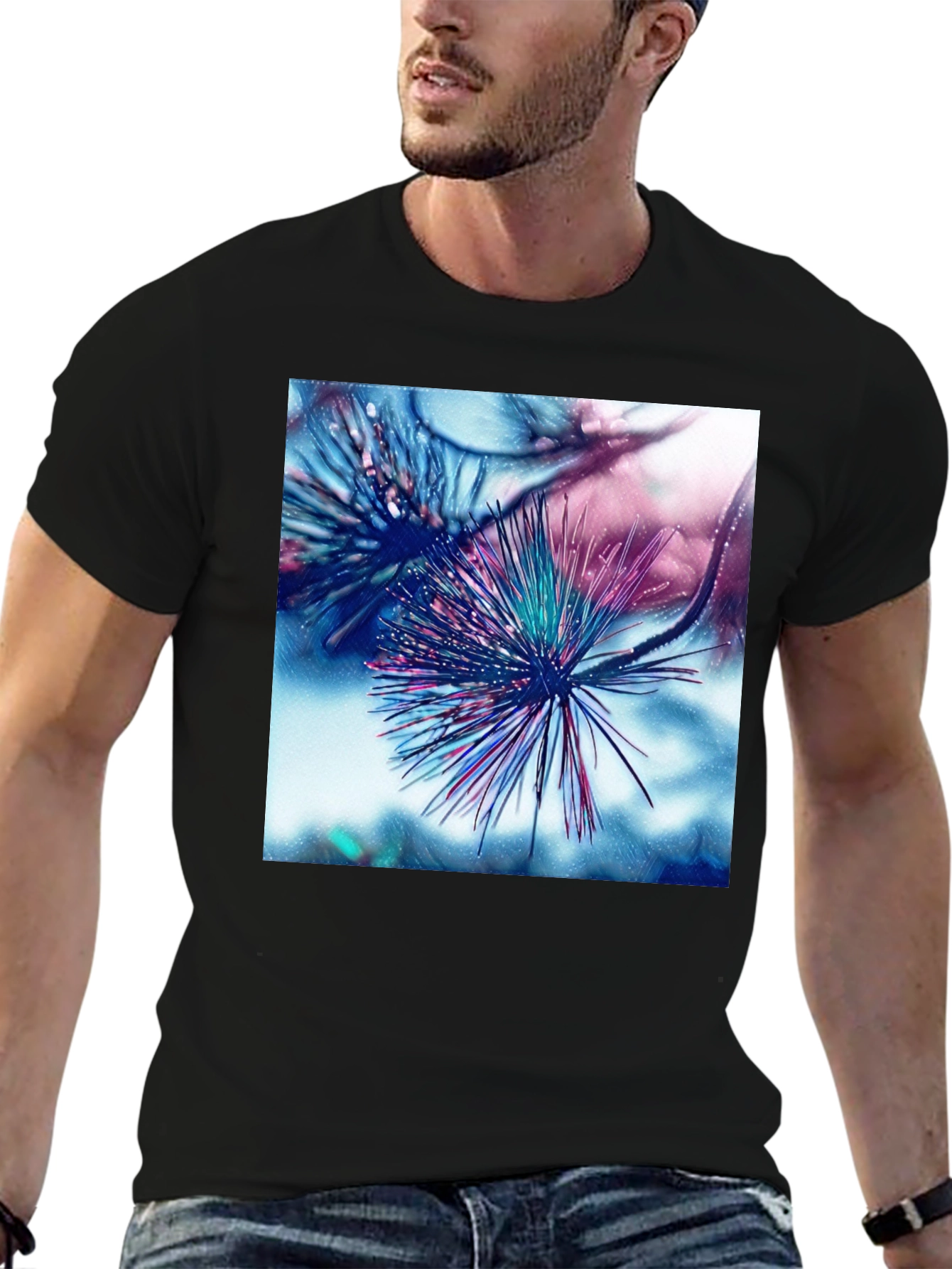 Abstract Pine Needle Graphic Tee - Black