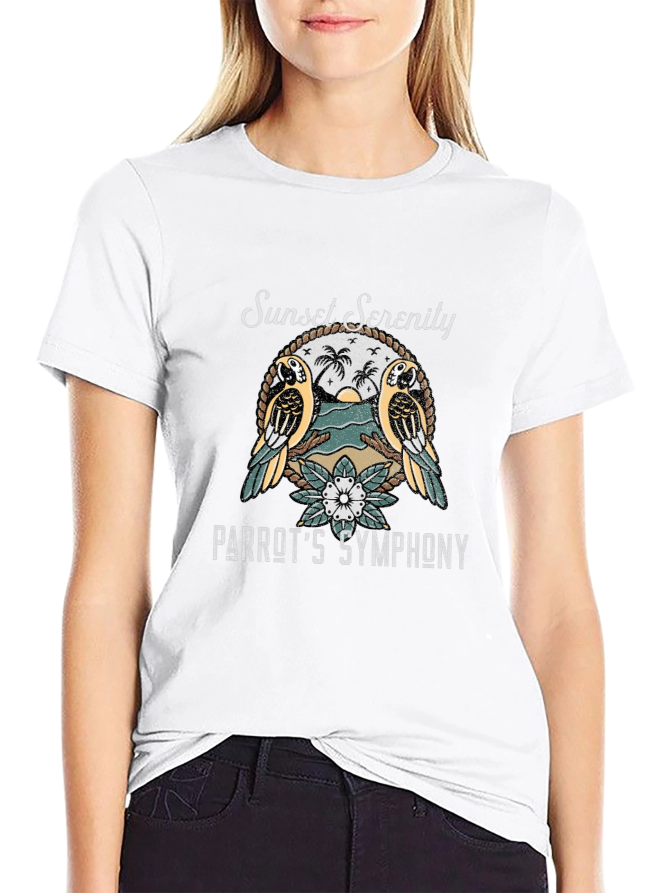 Sunset Serenity Parrot Graphic T-Shirt