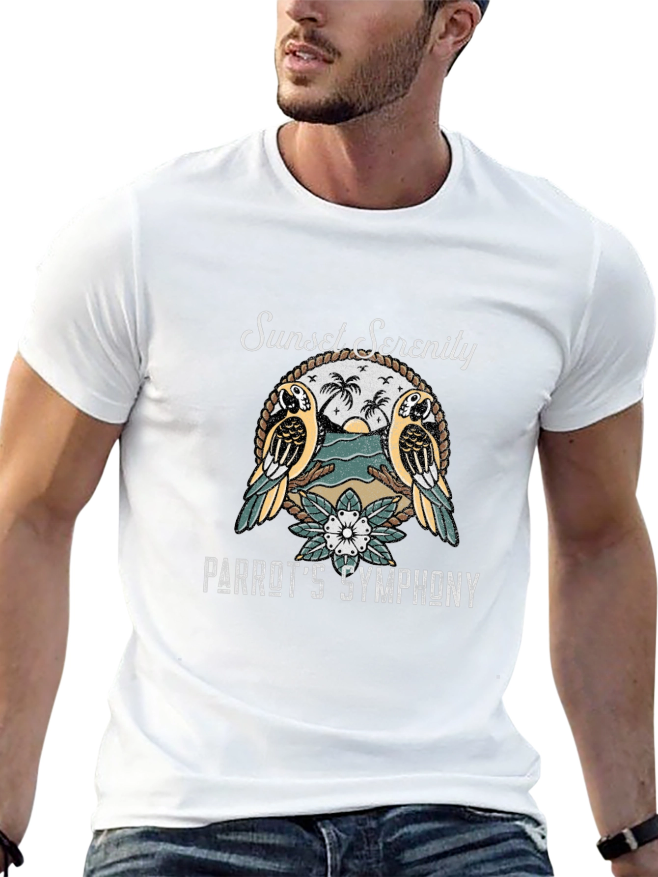 Sunset Serenity Parrot Graphic T-Shirt