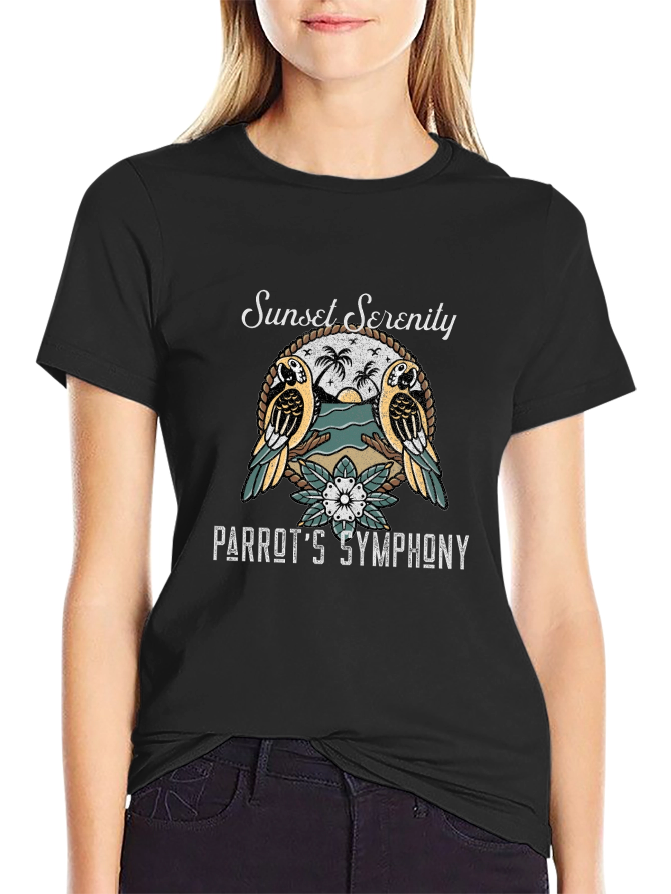 Sunset Serenity Parrot Graphic T-Shirt