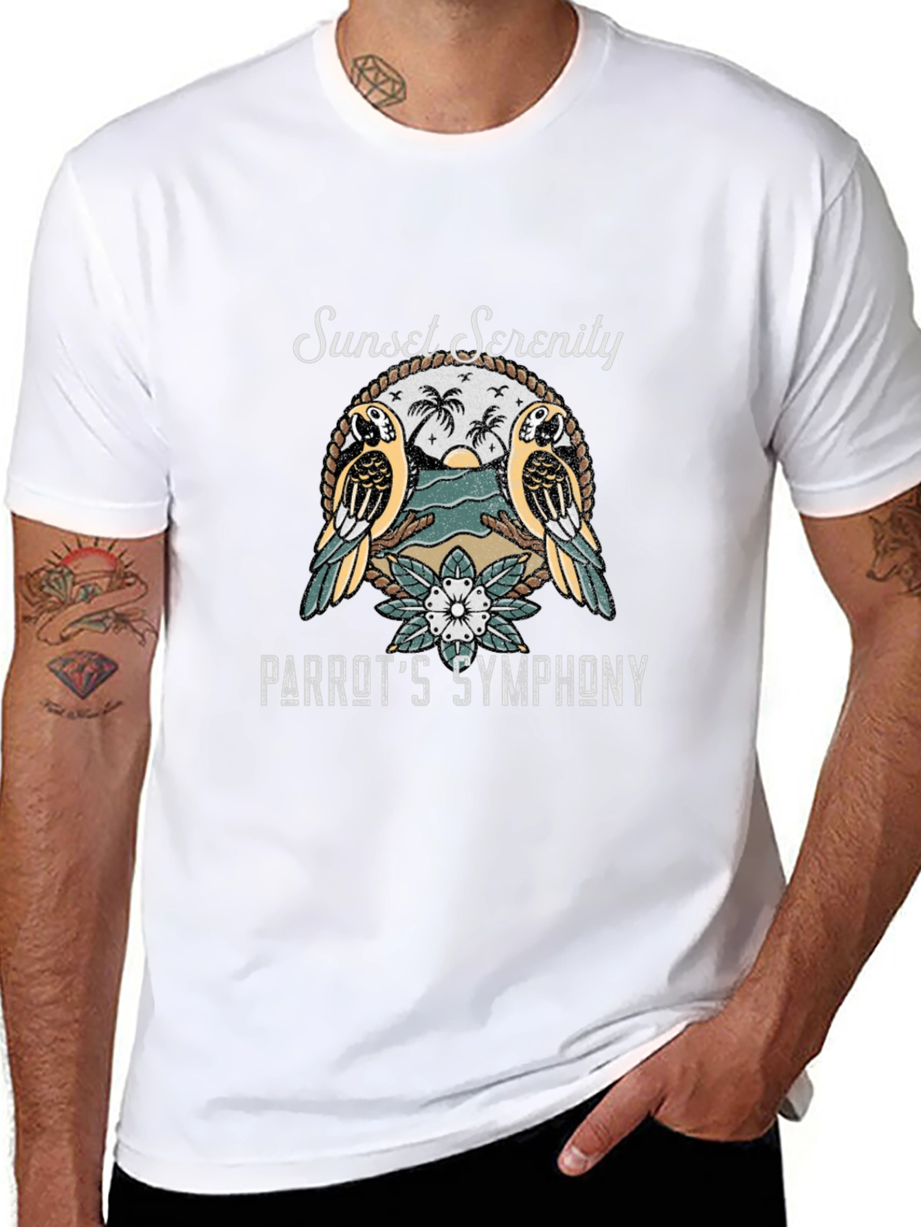 Sunset Serenity Parrot Graphic T-Shirt