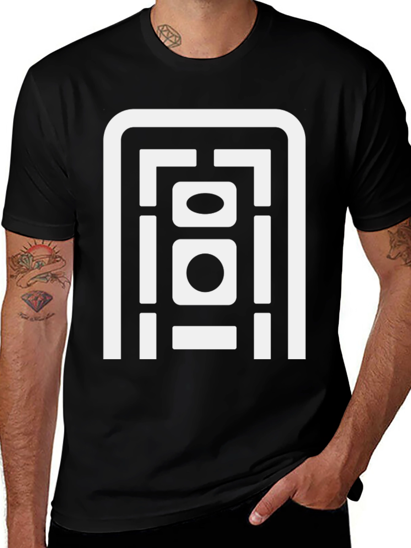 Abstract Geometric Graphic Print Black T-Shirt