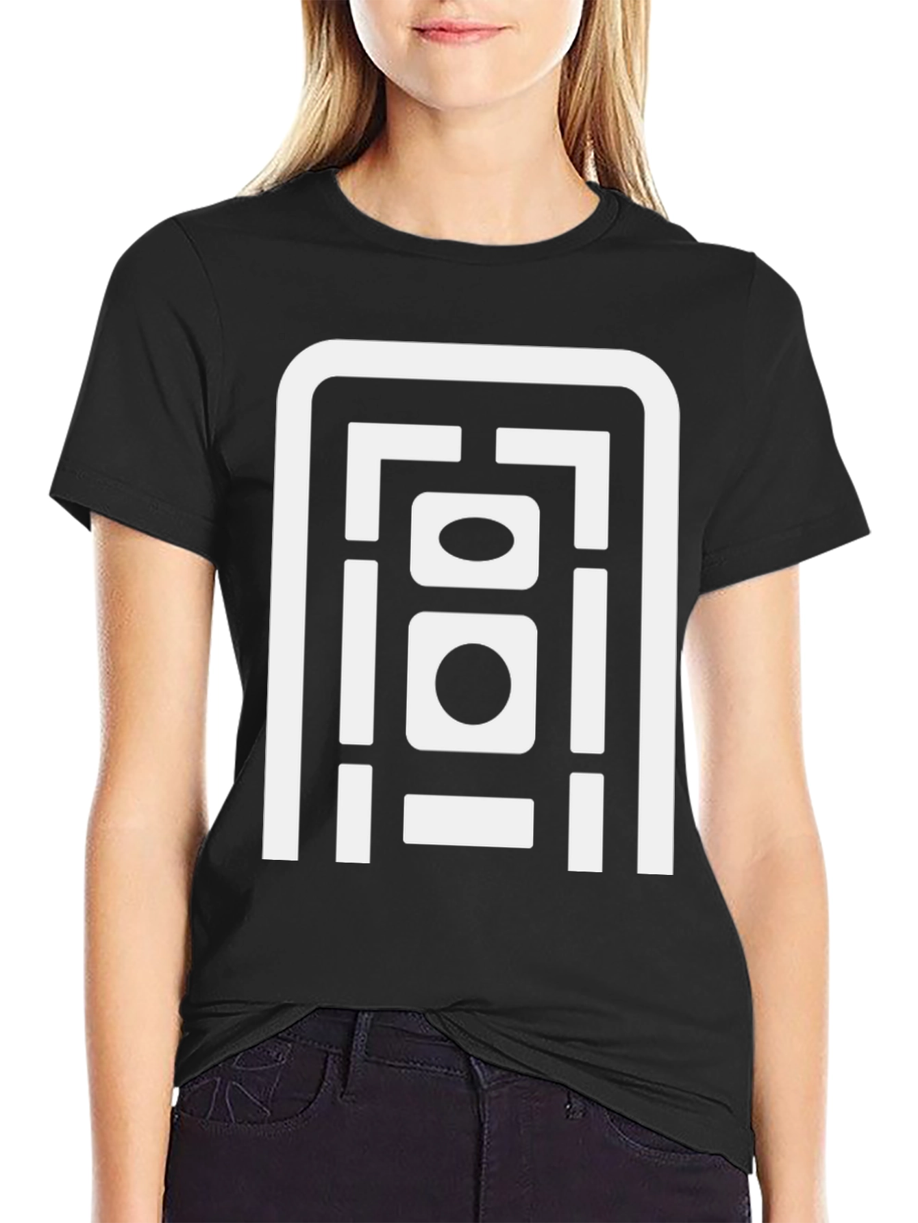 Abstract Geometric Graphic Print Black T-Shirt