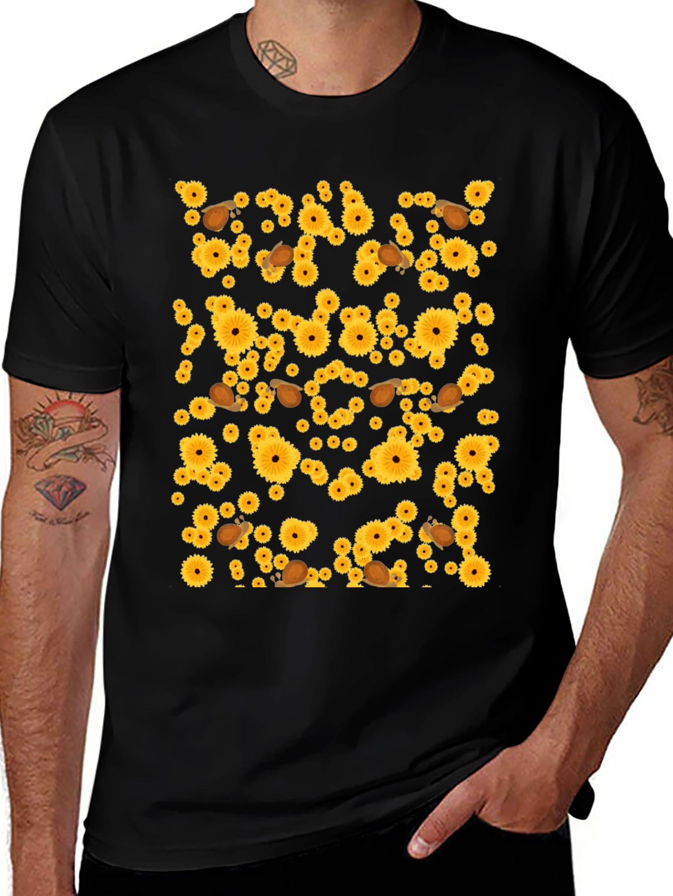 Sunflower & Snail Graphic Black T-Shirt