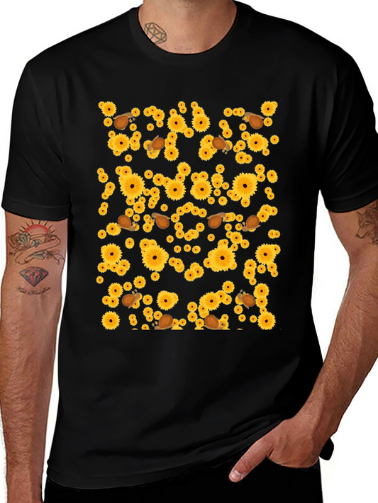Sunflower & Snail Graphic Black T-Shirt