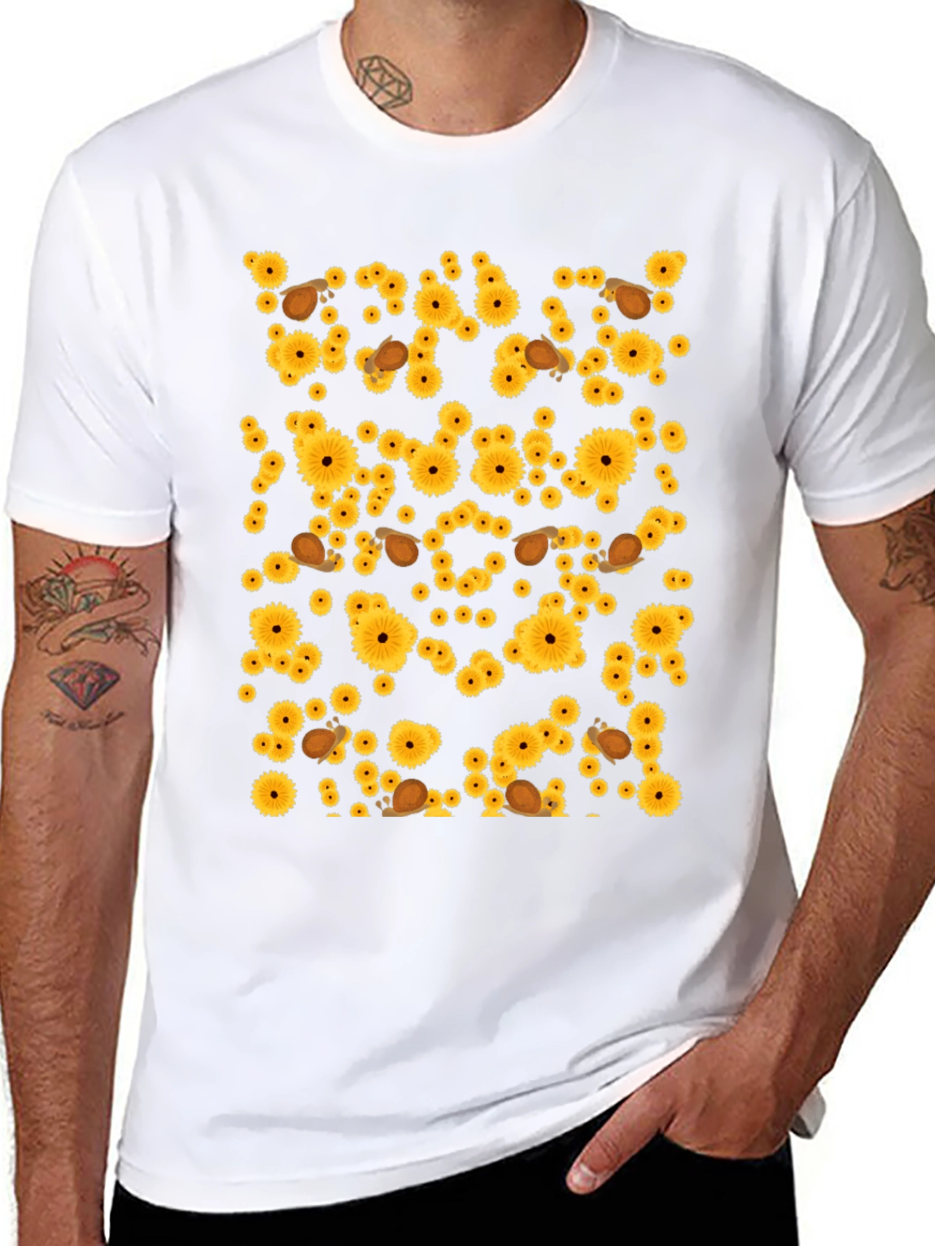 Sunflower & Snail Graphic Black T-Shirt