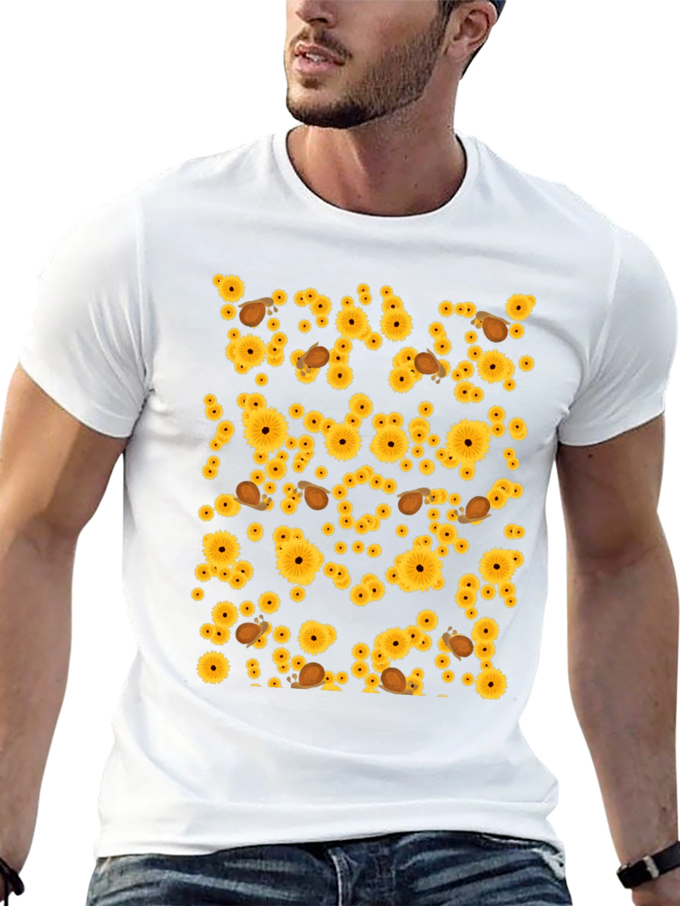 Sunflower & Snail Graphic Black T-Shirt