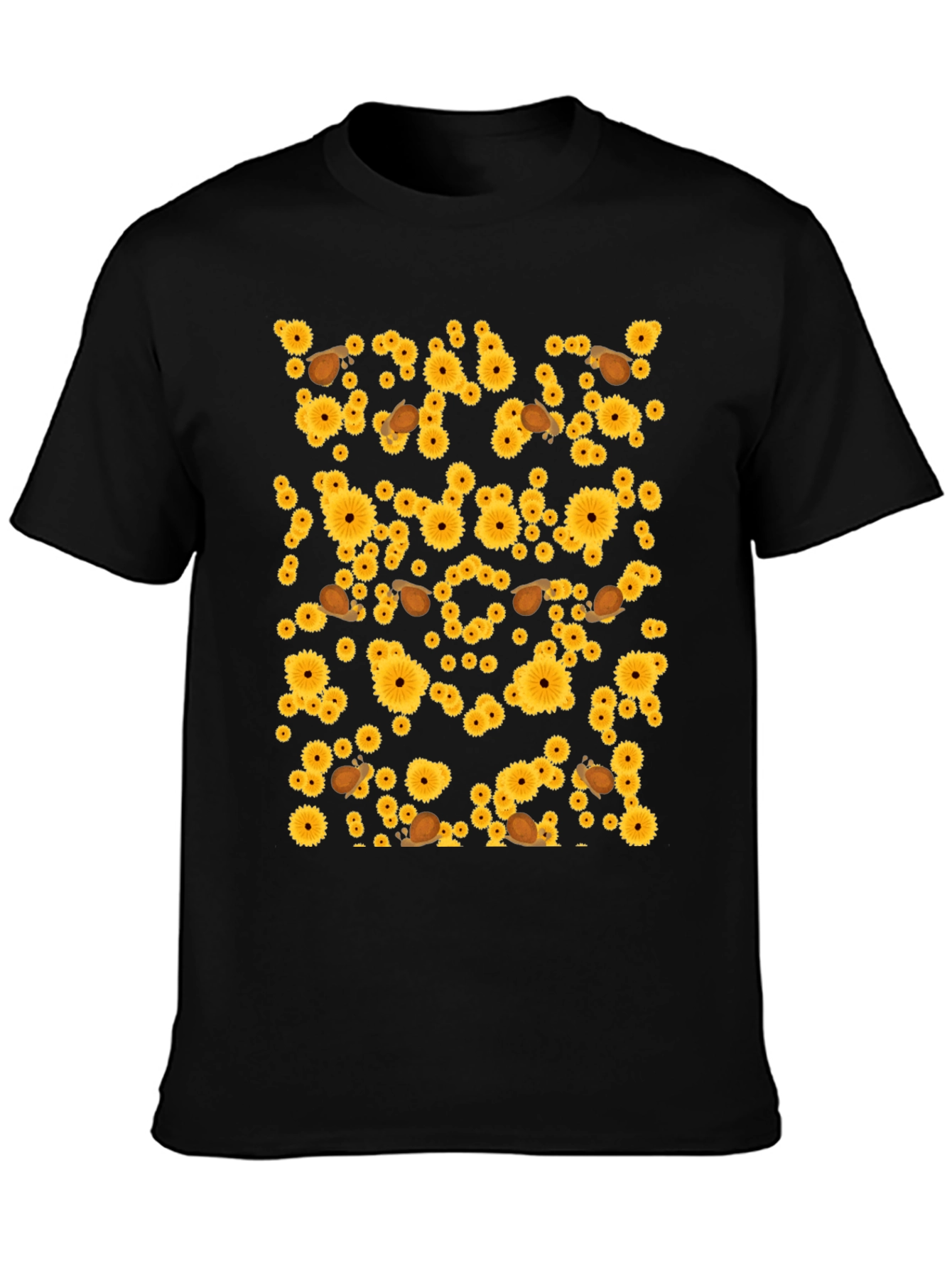 Sunflower & Snail Graphic Black T-Shirt