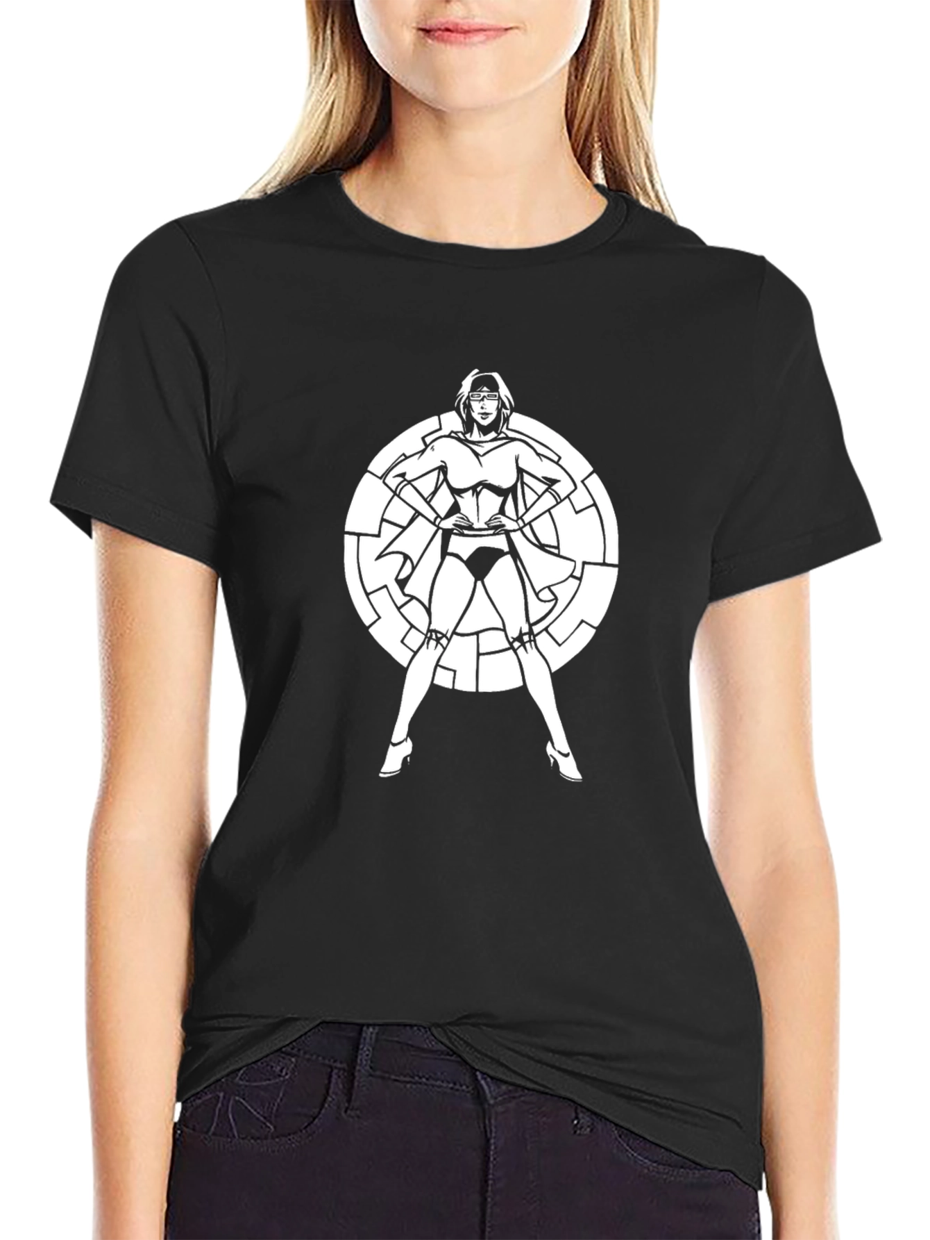 Superheroine Graphic T-Shirt - Bold Black Tee