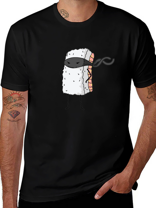 Sushi Ninja Graphic Tee - Black Cotton T-Shirt